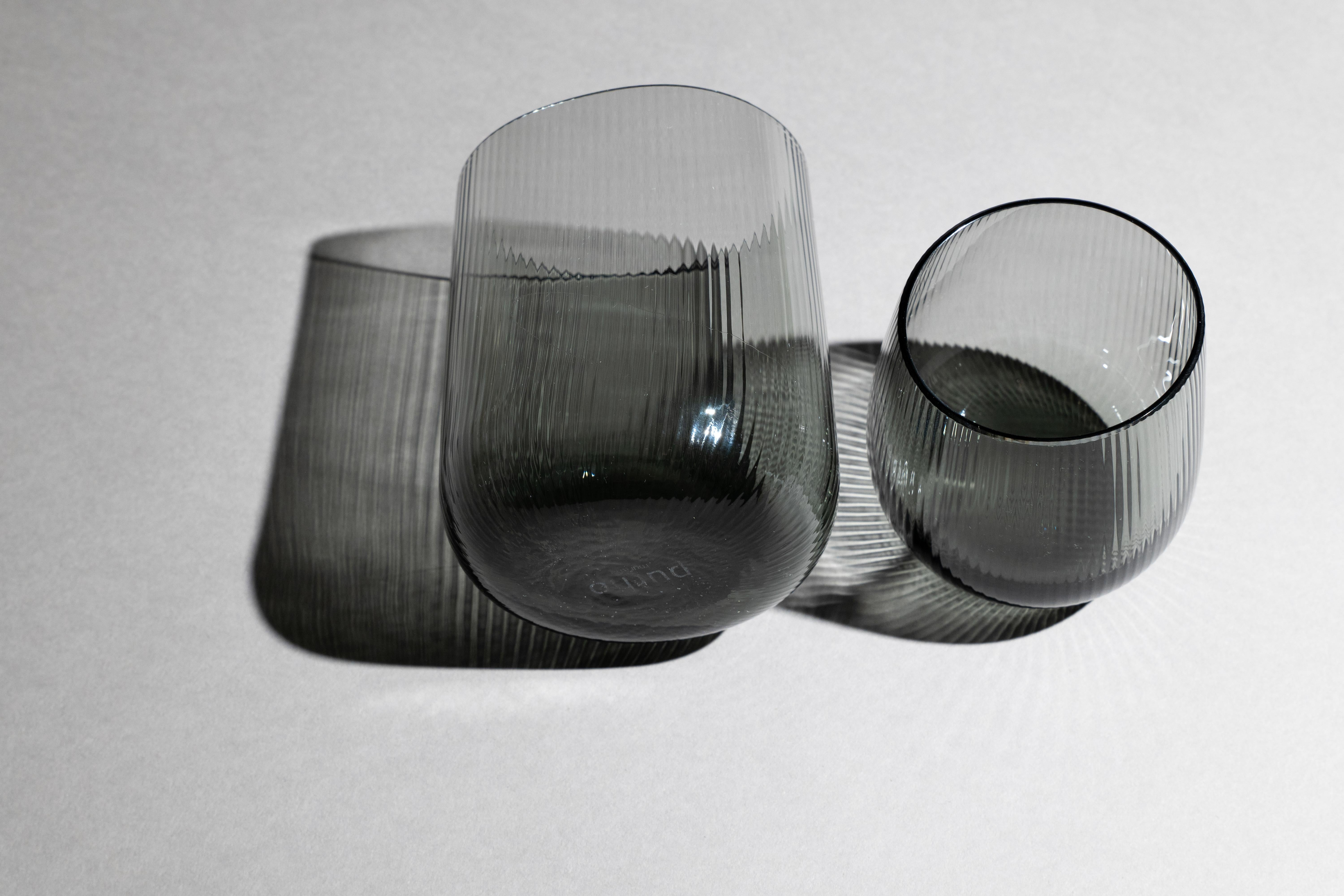 Moderno 21st Century Federico Peri Stilla Liquida Steel Grey Large 2-Tumblers Murano in vendita