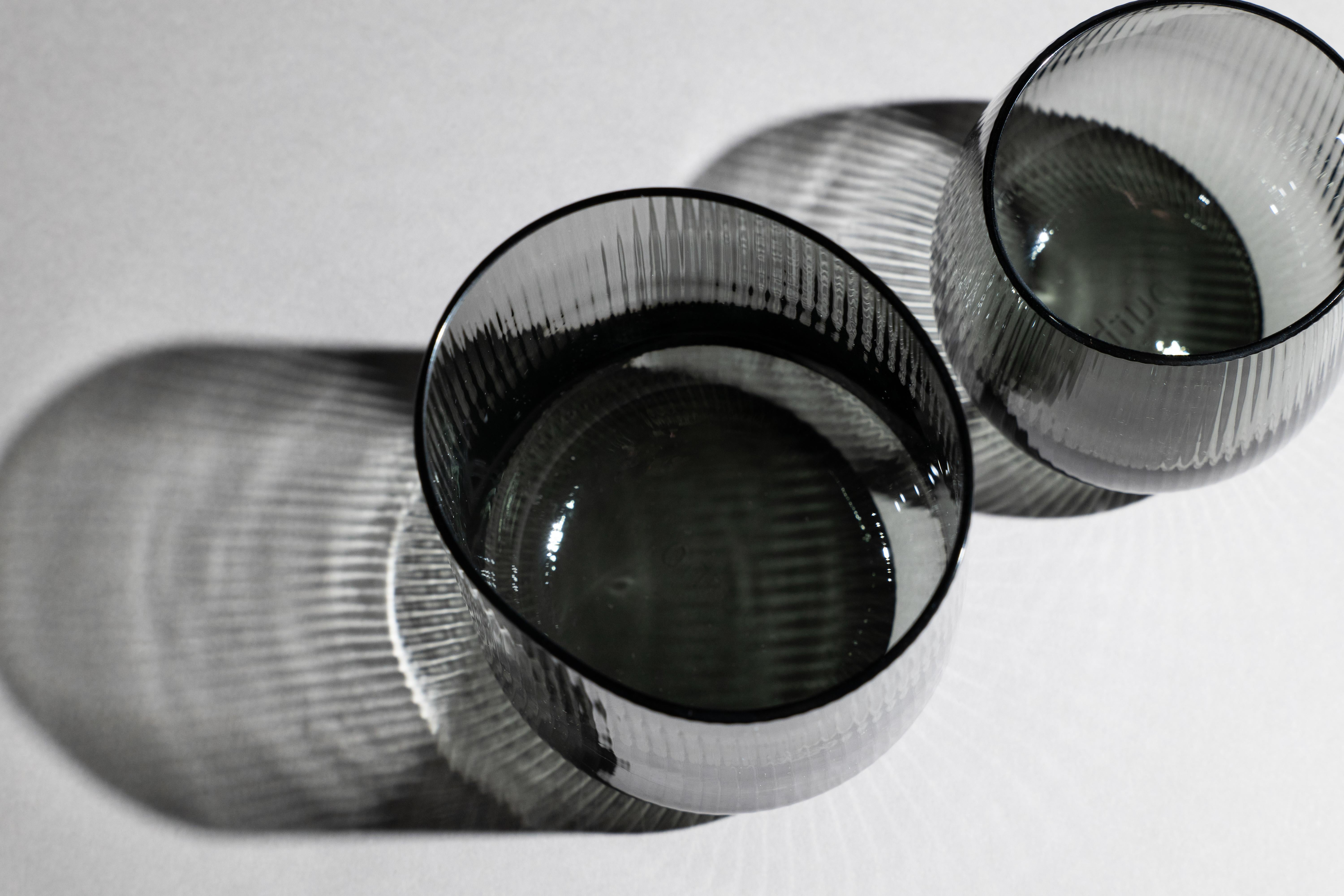 Italian 21st Century Federico Peri Stilla Liquida Steel Grey Large 2-Tumblers Murano in vendita