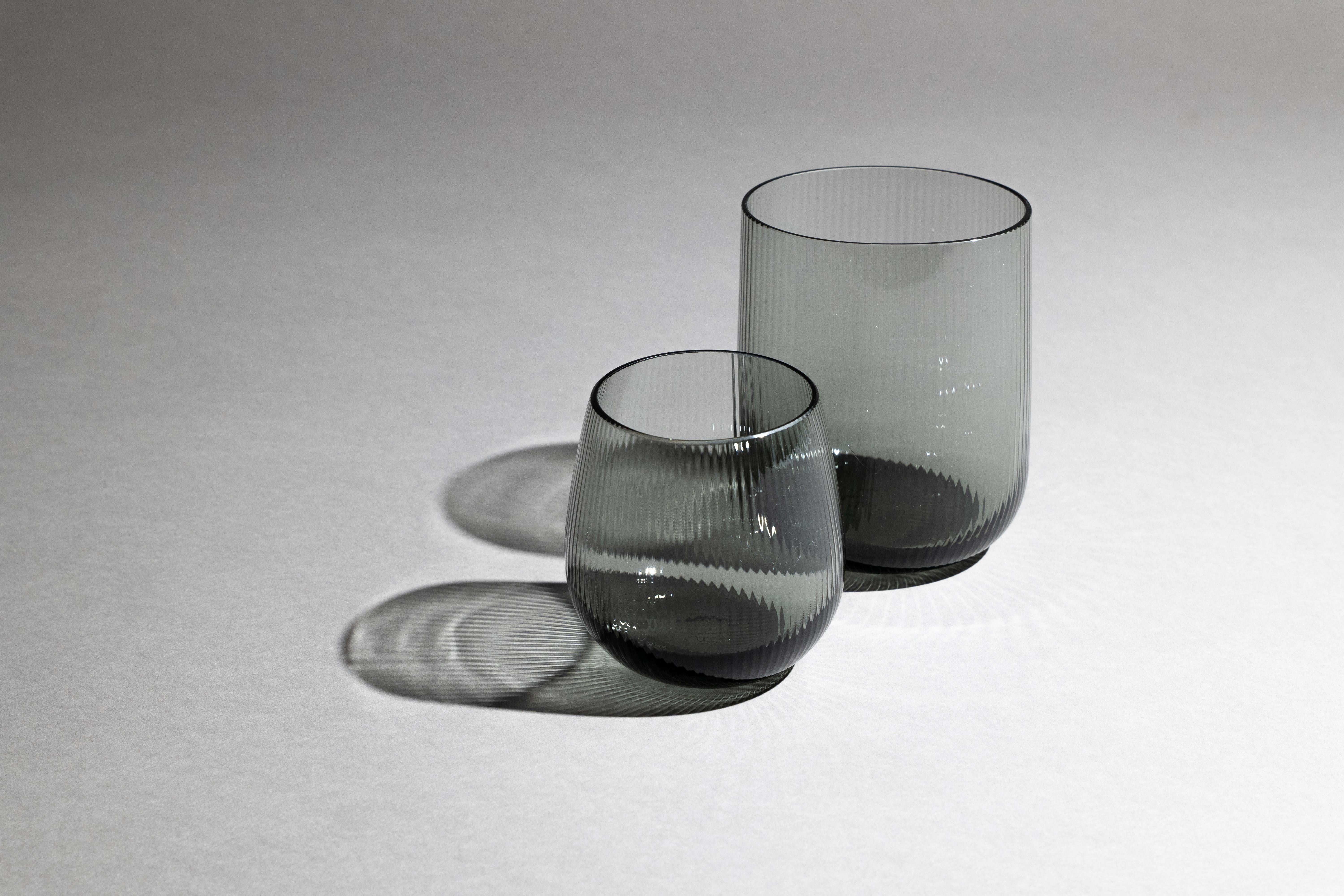 Fatto a mano 21st Century Federico Peri Stilla Liquida Steel Grey Large 2-Tumblers Murano in vendita