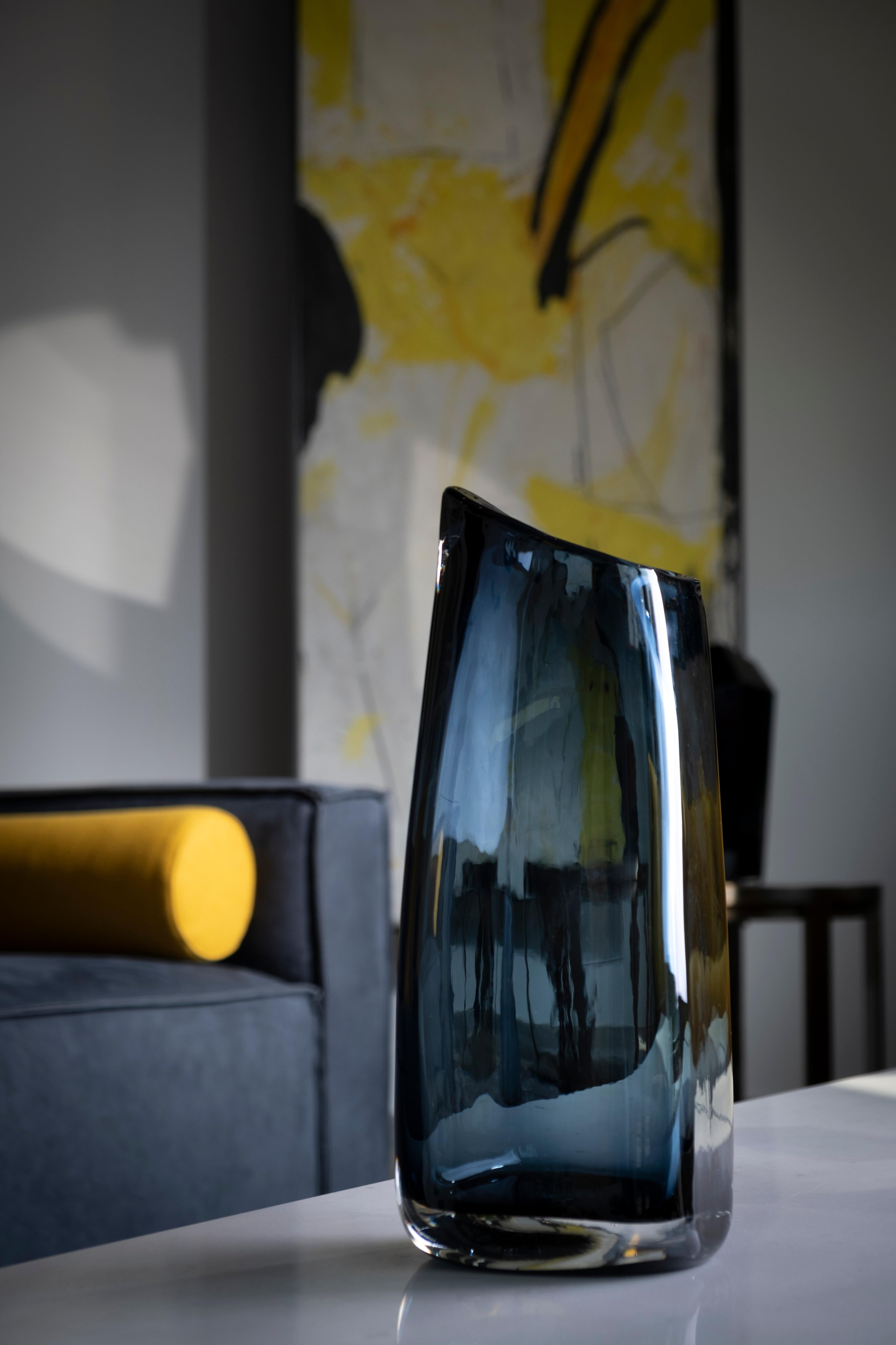 Hand-Crafted 21st Century Federico Peri Trapezio Large Vase Murano Glass Deep Blue For Sale