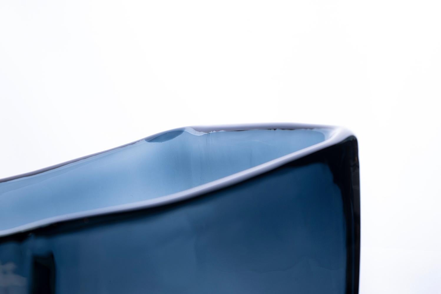 Italian 21st Century Federico Peri Trapezio Small Vase Murano Glass Deep Blue For Sale