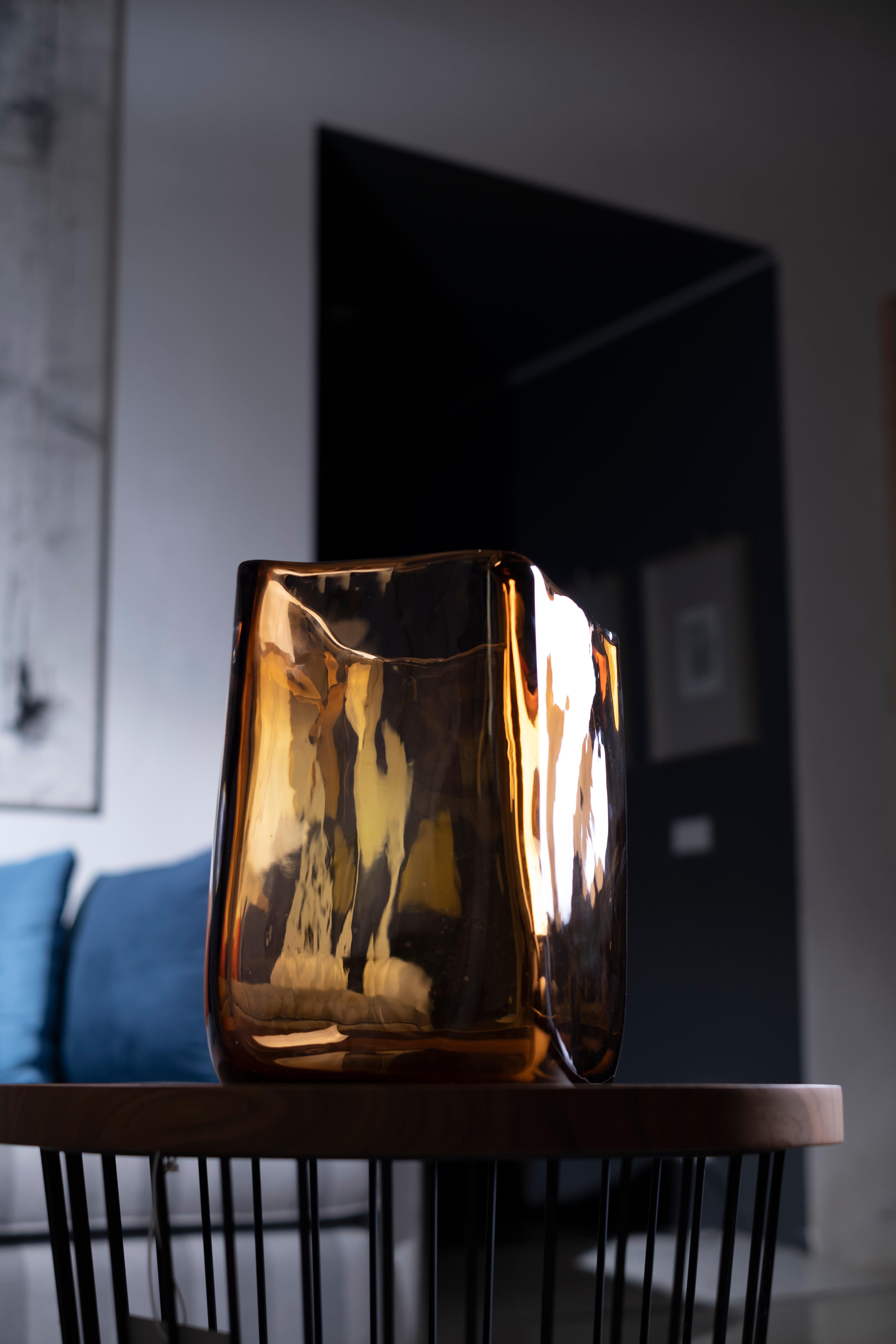 Modern 21st Century Federico Peri Trapezio Small Vase Murano Glass Honey For Sale