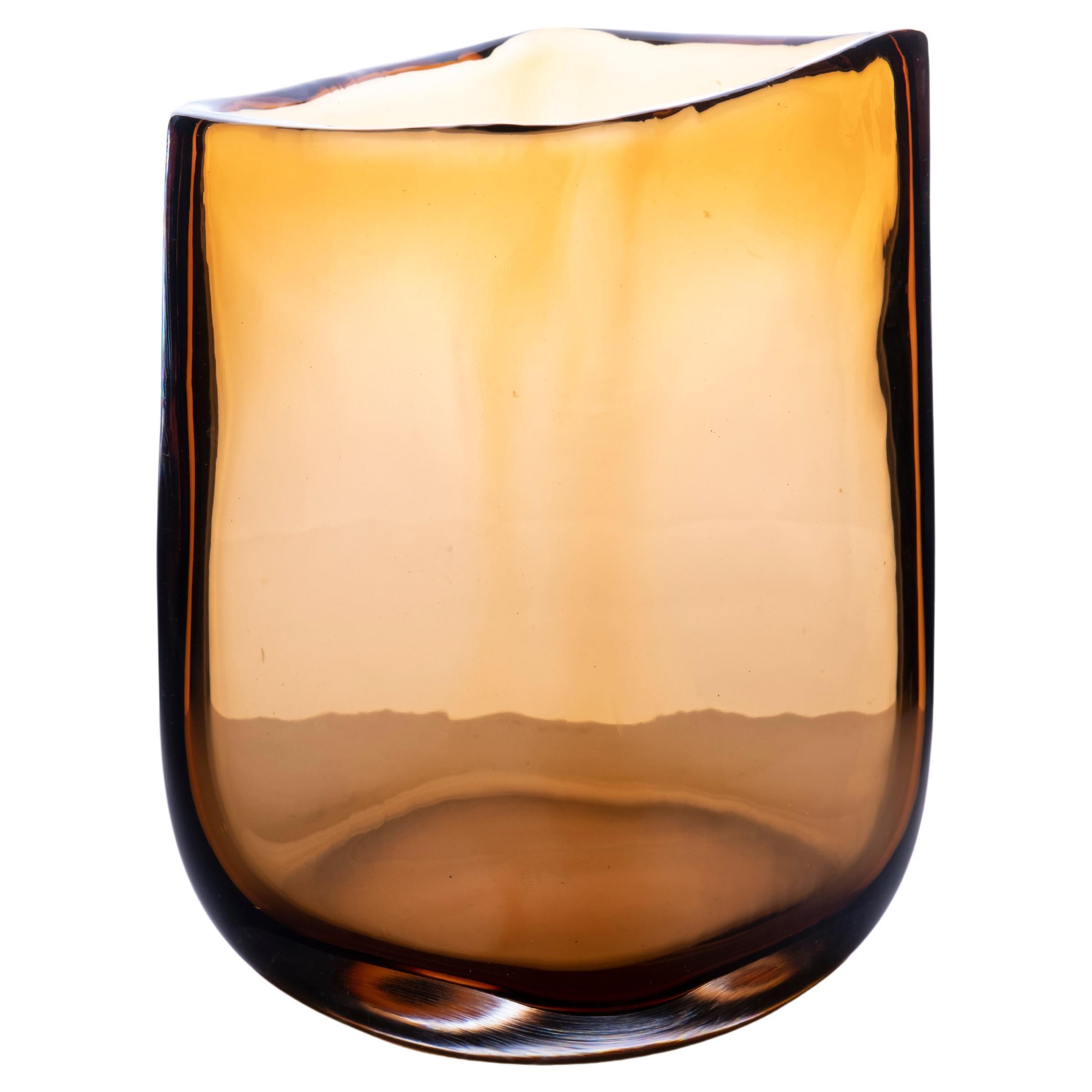 21° secolo Federico Peri Trapezio Piccolo Vaso in Vetro di Murano Miele in vendita