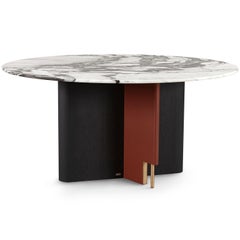 Mid-Century Modern Ferreirinha Marble Dining Table, Brass, Handmade Greenapple