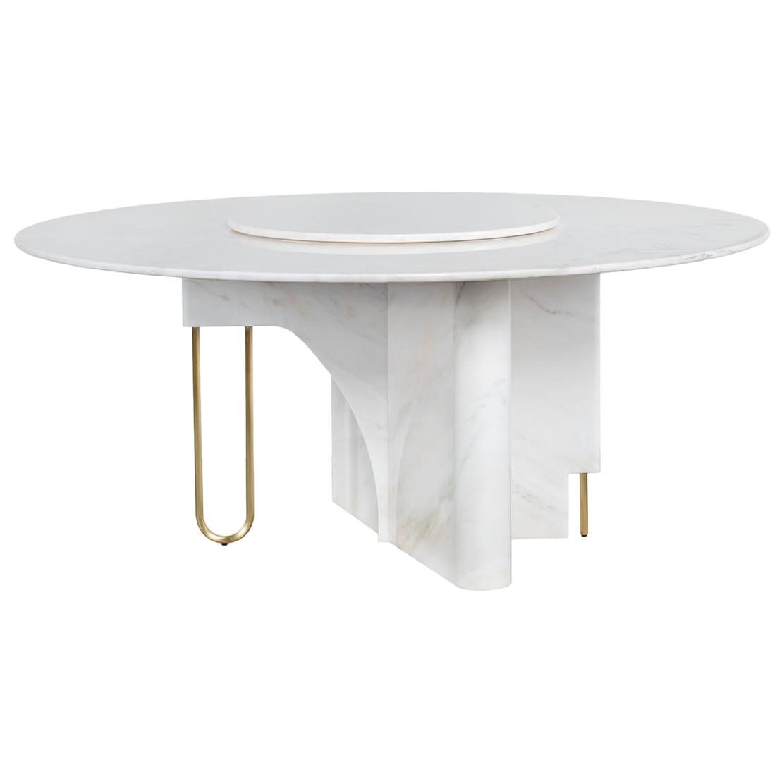 Ferreirinha 8-Seat Round Dining Table Lazy Susan Calacatta Marble Brushed Brass