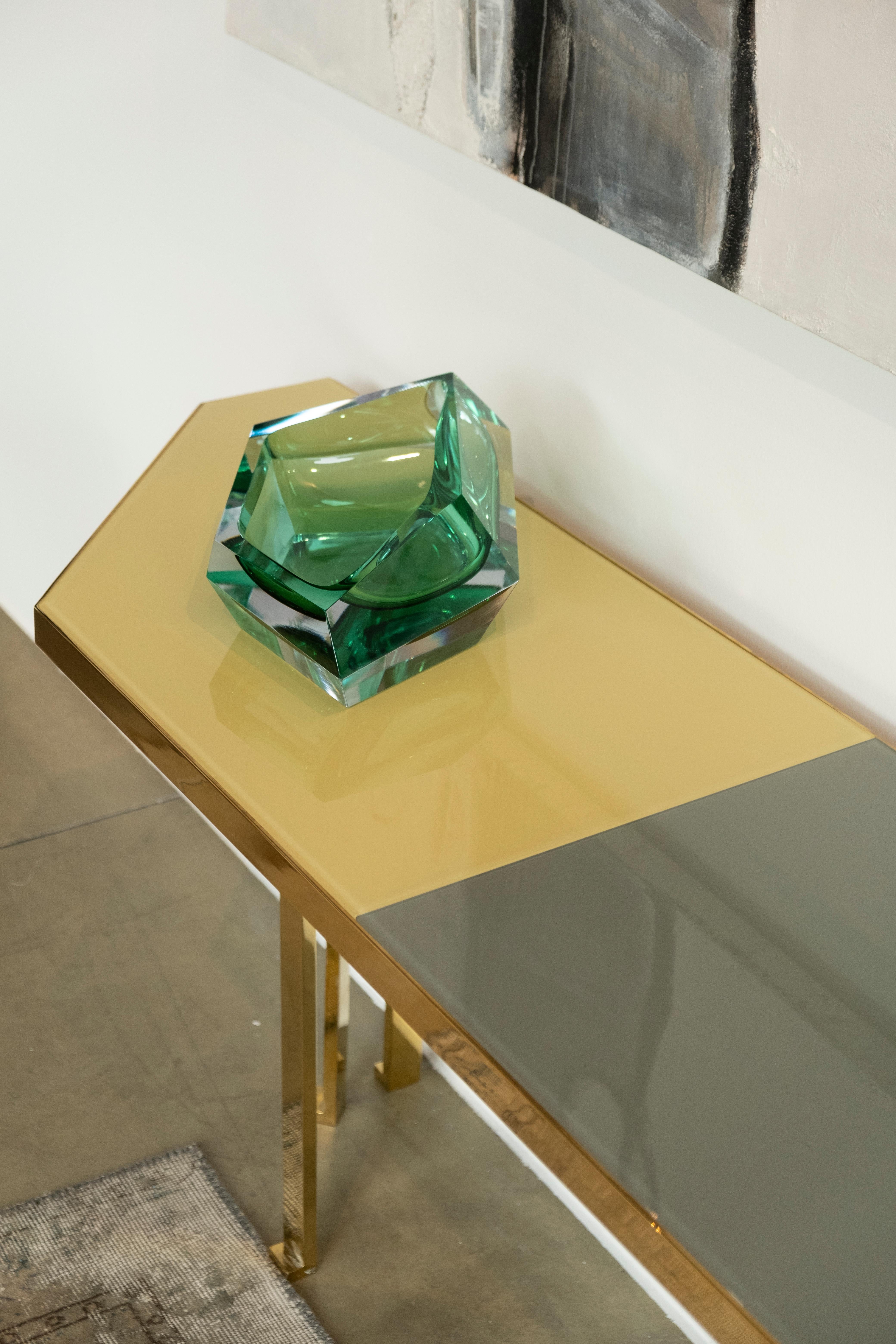 21st Century Filippo Feroldi Brass Console Table Glass Top Various Colors For Sale 2