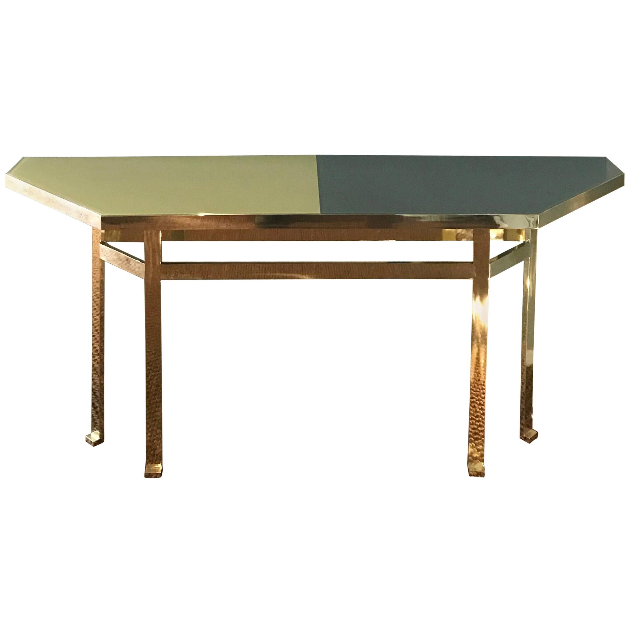 21st Century Filippo Feroldi Brass Console Table Glass Top Various Colors