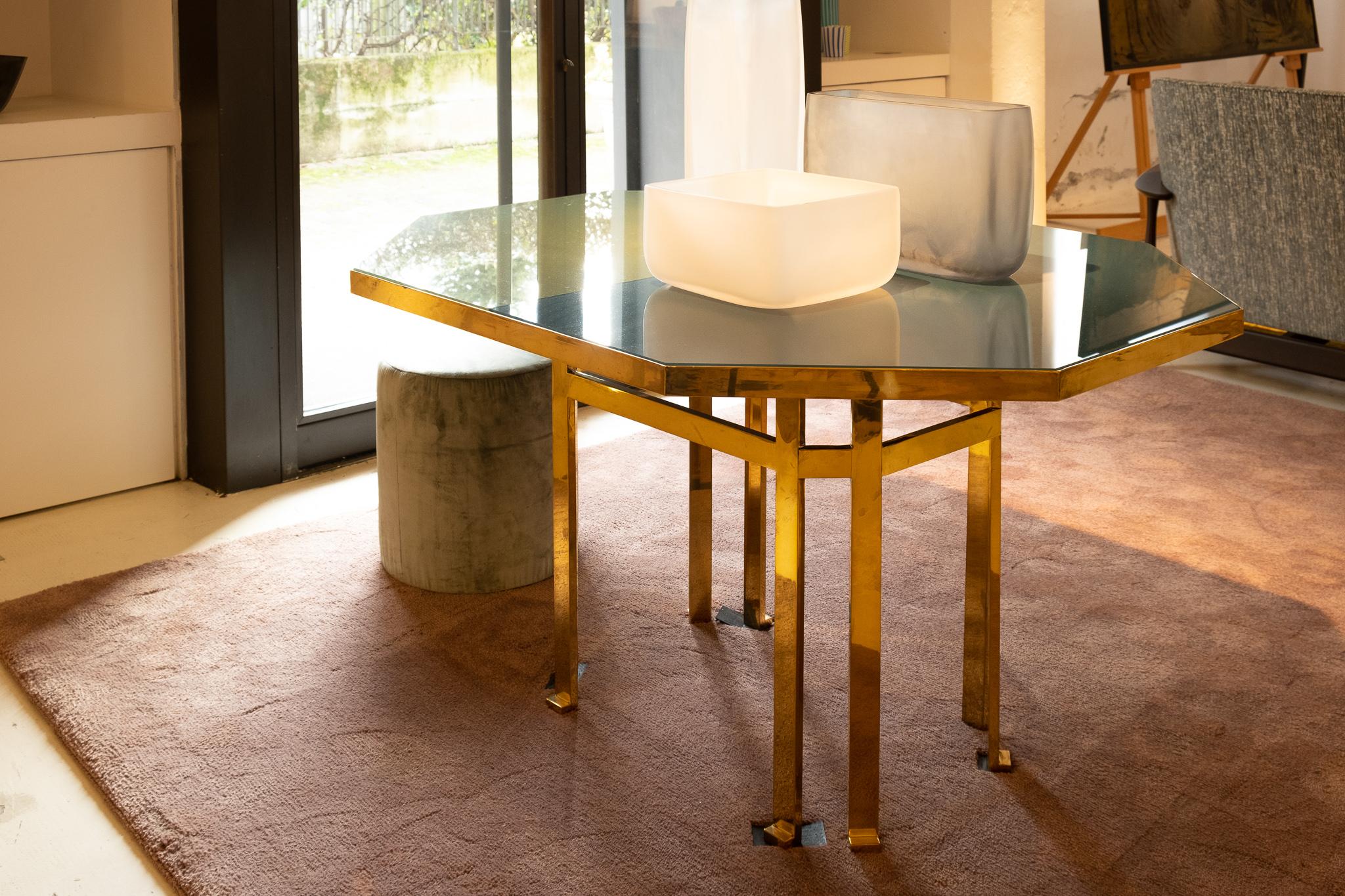 21st Century Filippo Feroldi Brass Table 130 Glass Top Various Colors For Sale 3