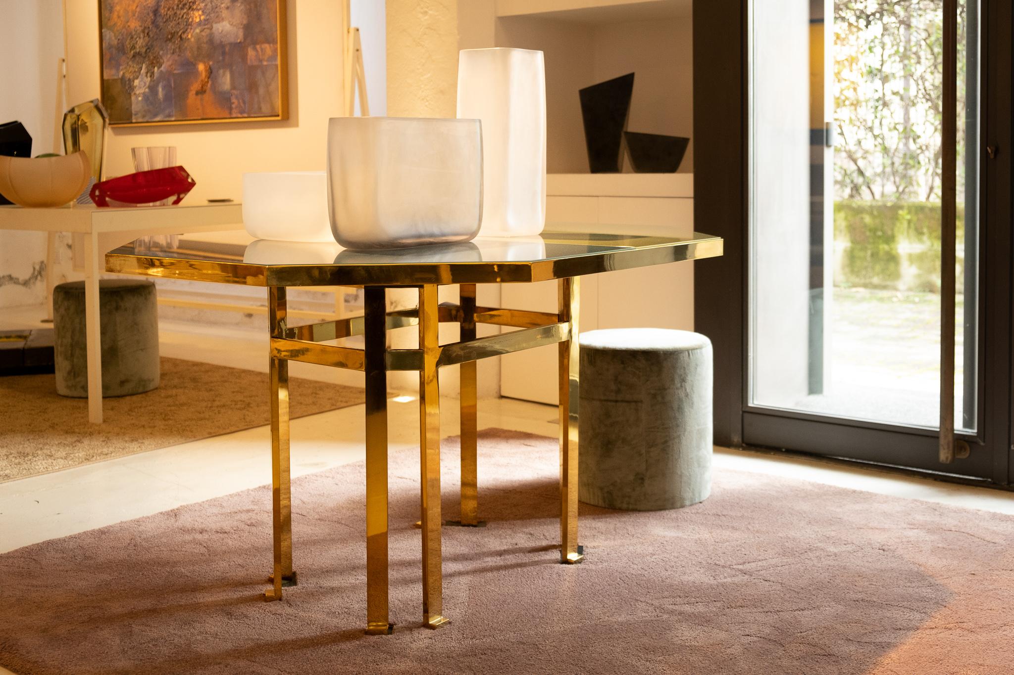 21st Century Filippo Feroldi Brass Table 130 Glass Top Various Colors For Sale 2