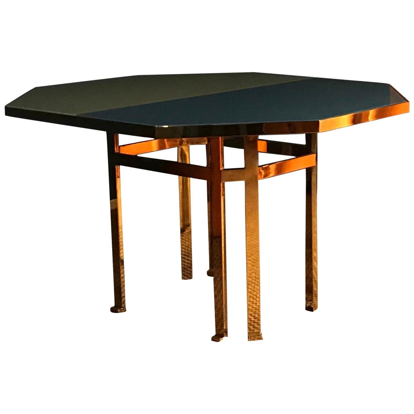 Laiton Table en laiton Filippo Feroldi du 21e siècle 130 plateau en verre différentes couleurs en vente