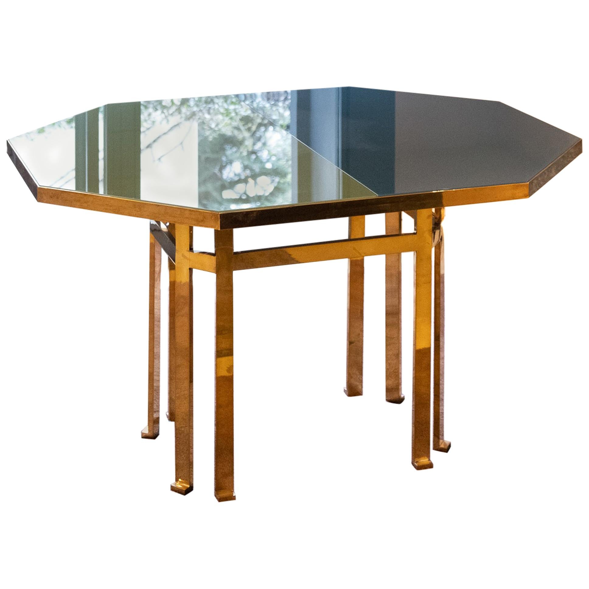 Table en laiton Filippo Feroldi du 21e siècle 130 plateau en verre différentes couleurs