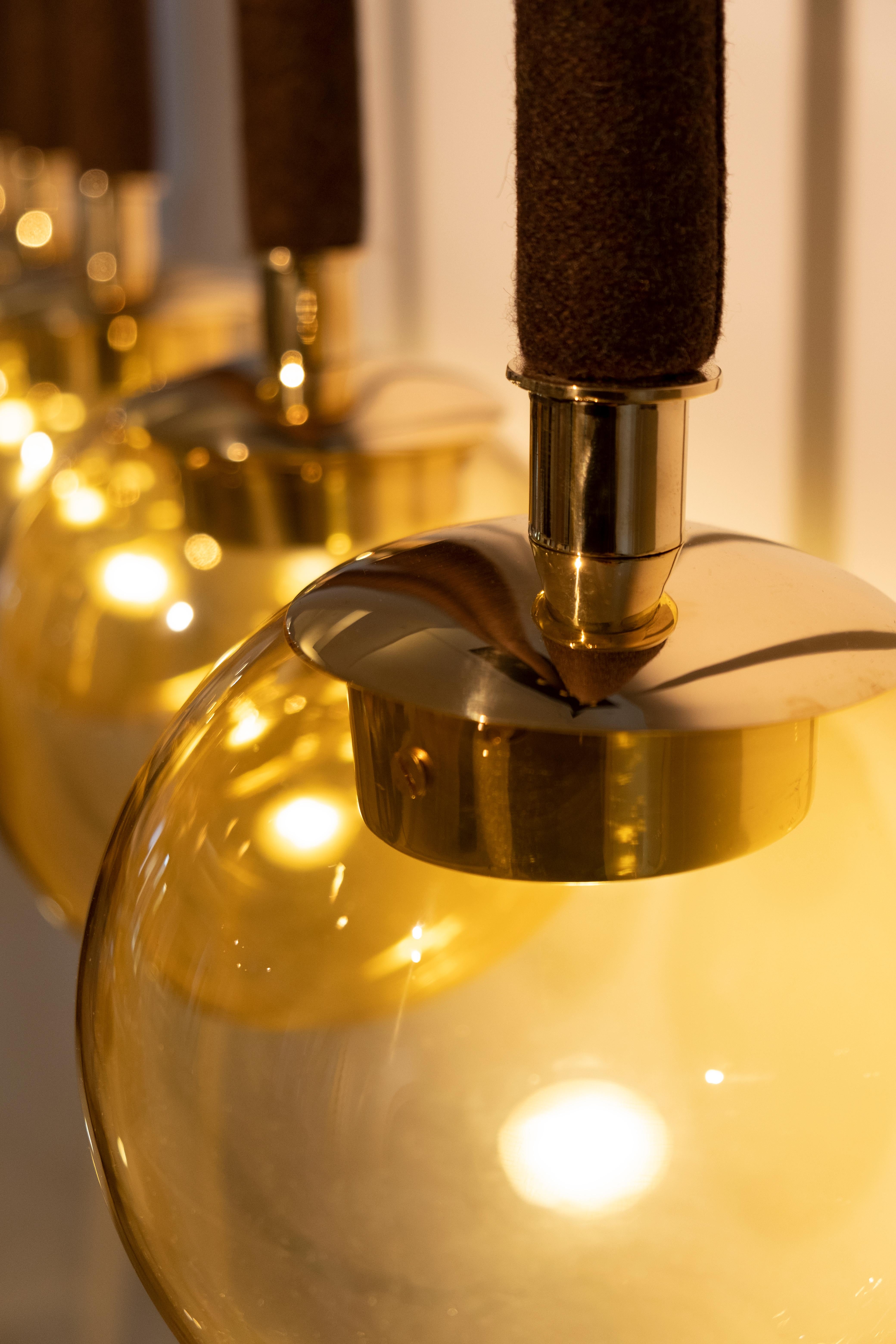 Italian 21st Century Filippo Feroldi Suspension Lamp Murano Glass Brass Various Colors For Sale