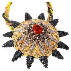 21st Century Fire Opal Diamonds Star 18 Karat Gold Necklace Alhambra Spain Sufi