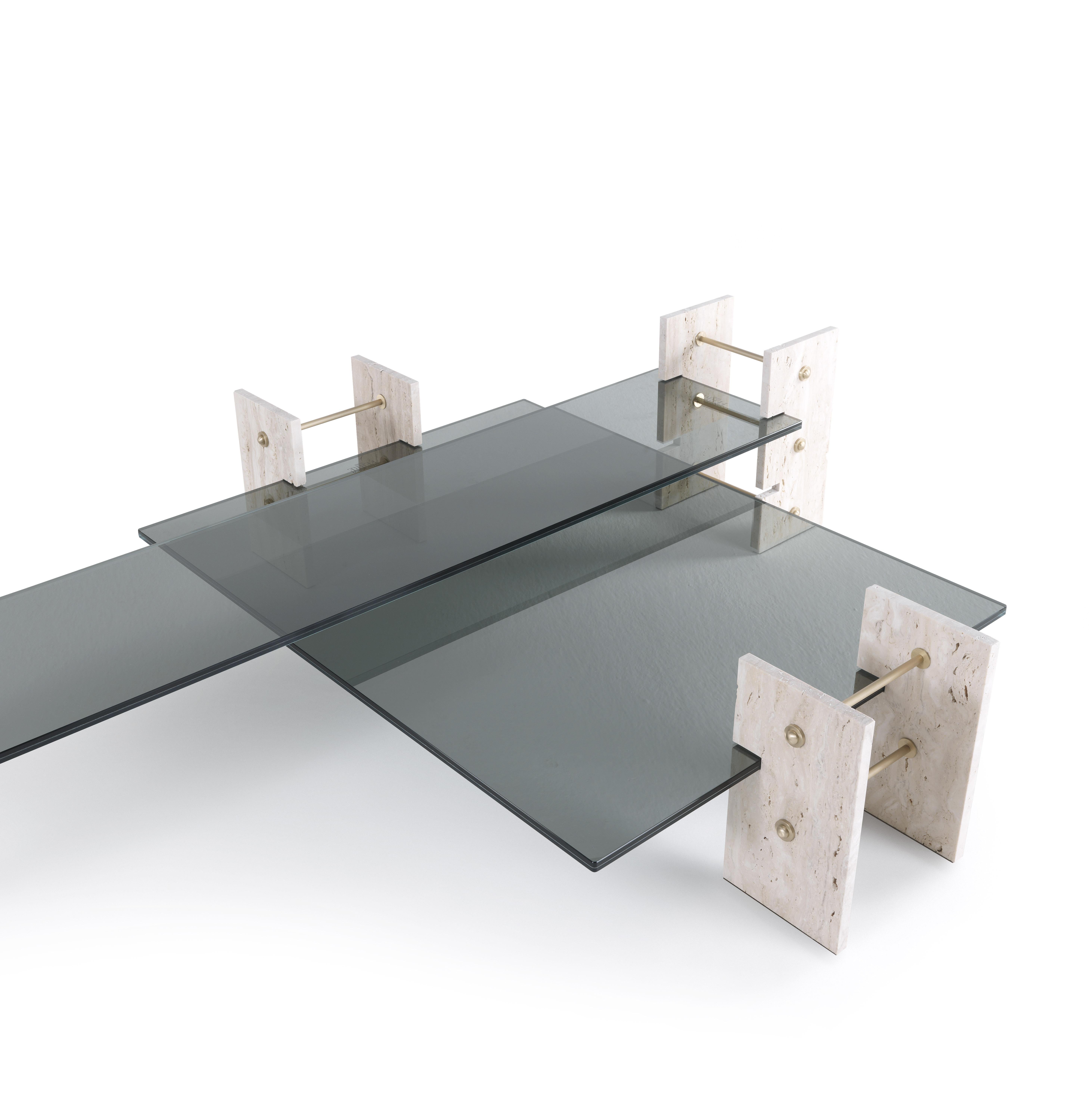 Moderne Table centrale Fitzroy du XXIe siècle en marbre Travertino de Gianfranco Ferré Home en vente