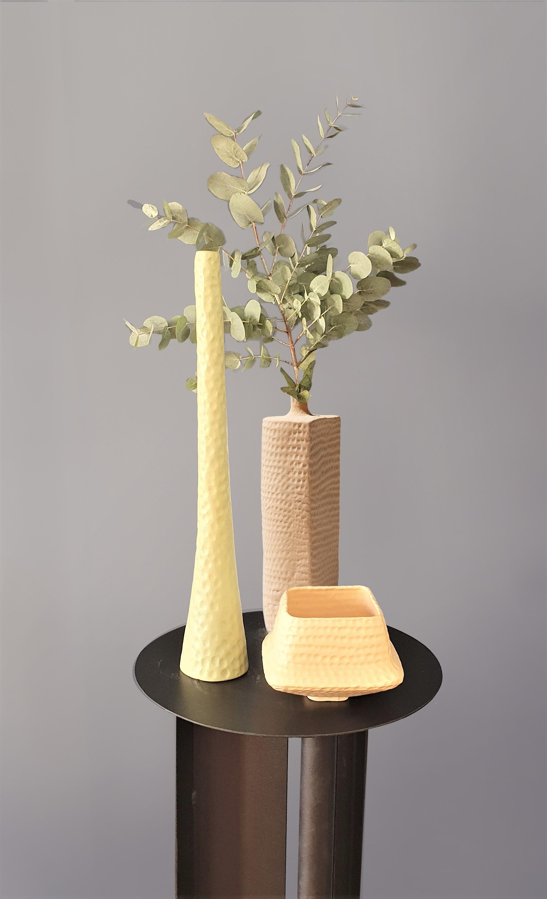 Italian 21st Century Flat Side Pink Matt Vase by Ceramica Gatti, designer A. Anastasio For Sale