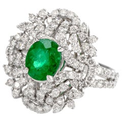 21st Century Floral Emerald Diamond Cluster Gold Cocktail Ring