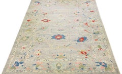 21st Century Floral Oushak Turkish Wool Rug Handmade with Multicolor Motif