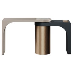 21st Century Florida Console Lacquered Wood Brushed Brass Leather