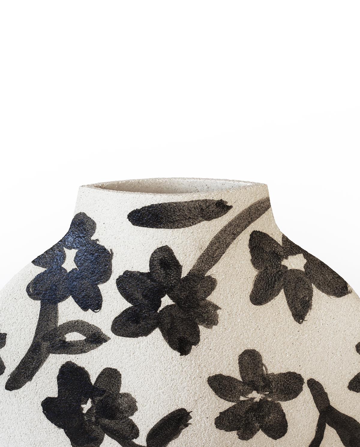 Minimalist 21st Century 'Flowers Pattern' Vase in White Ceramic, Hand-Crafted in France For Sale