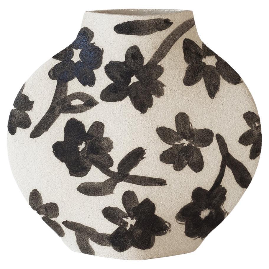 21st Century 'Flowers Pattern' Vase in White Ceramic, Hand-Crafted in France