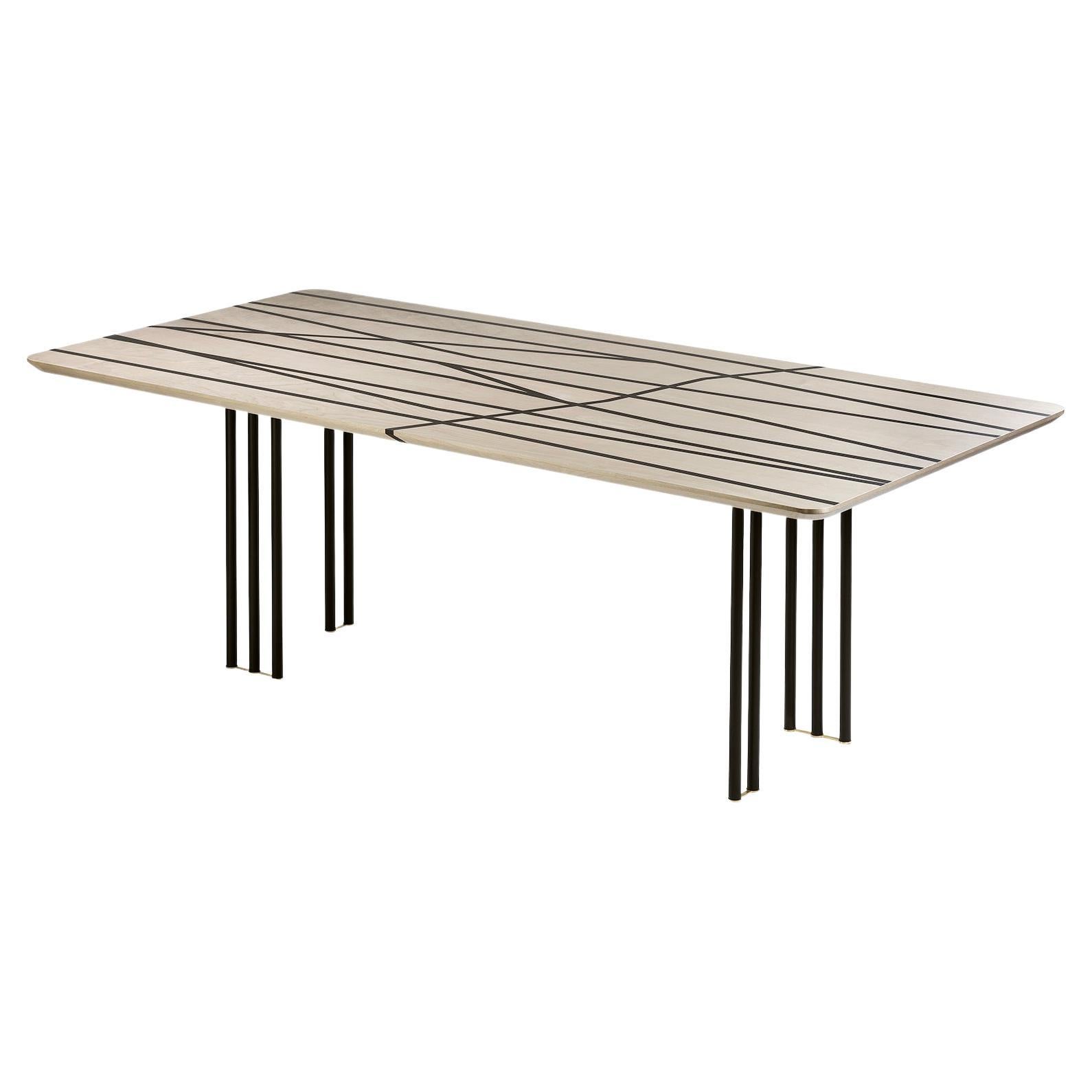 21st Century Foresta Inlaid Table in Birch, Black Ash, Metal Legs, Made in Italy For Sale