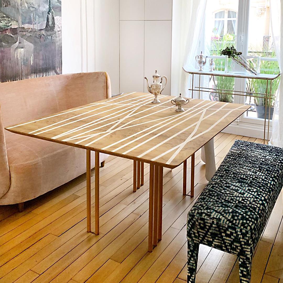 Carved 21st Century Foresta Table, Myrtle Burl, White Maple, Cedar Legs, Made in Italy For Sale