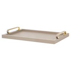 21st Century Foscari Serving Leather Tray with Brass Handles Handmade in Italy