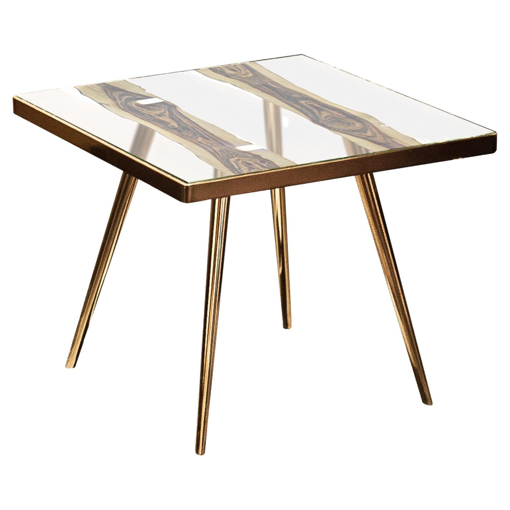 21st Century Fossile Coffee Table, Brass and Kingwood Veneer, Made in Italy For Sale