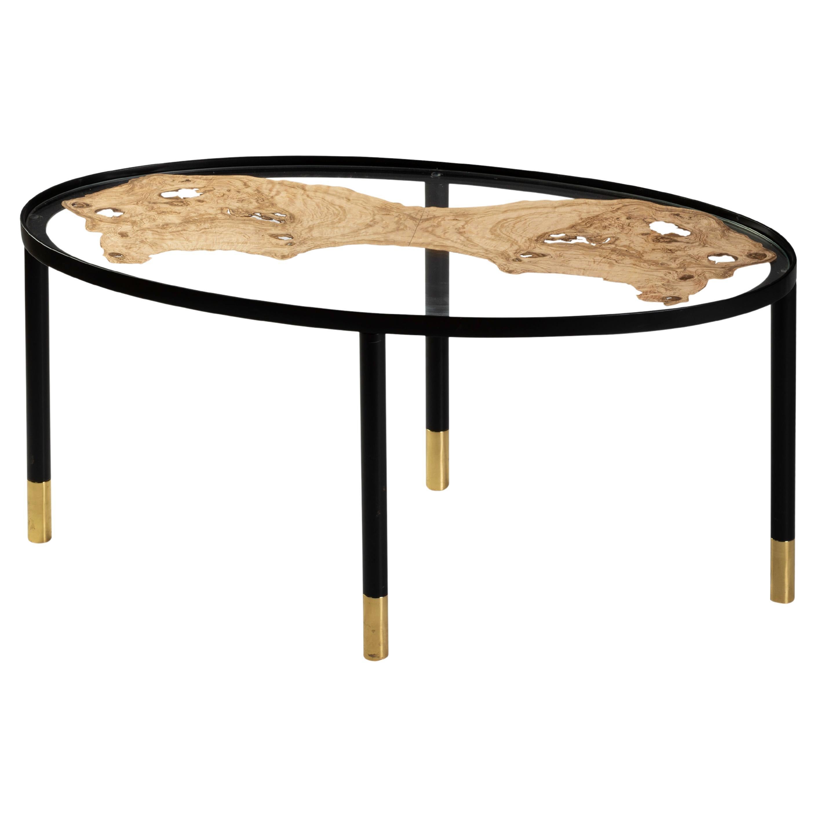 21st Century Fossile Table in Iron, Centuries-Old Olive Burl, Made in Italy For Sale