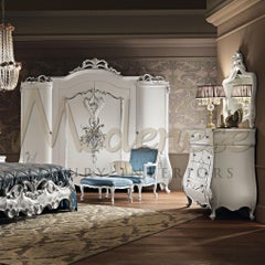 21st Century Four Drawer Dresser by Modenese Gastone, White and Silver Leaf