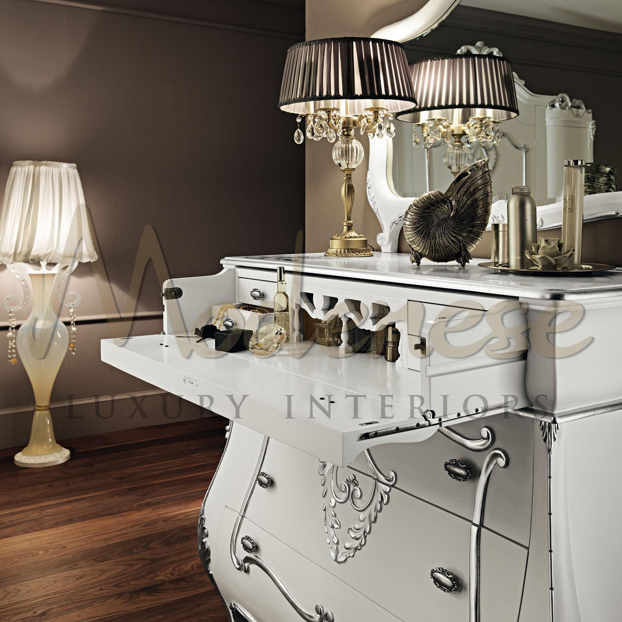 white and silver dresser