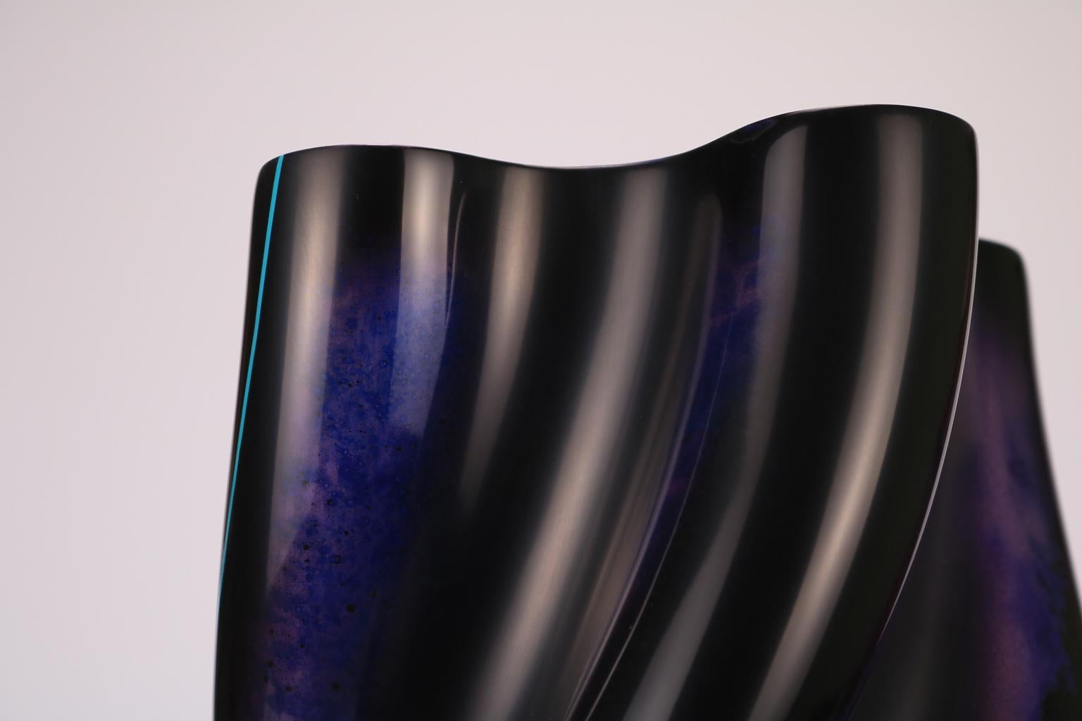 Voluptuous four lobe lacquered ceramic vessel, the four lobe vessel is a decorated and lacquered version of the three lobe twin vessel selected in 2016 as finalist at the Taipei International Ceramic Biennale Competition. The decoration of the