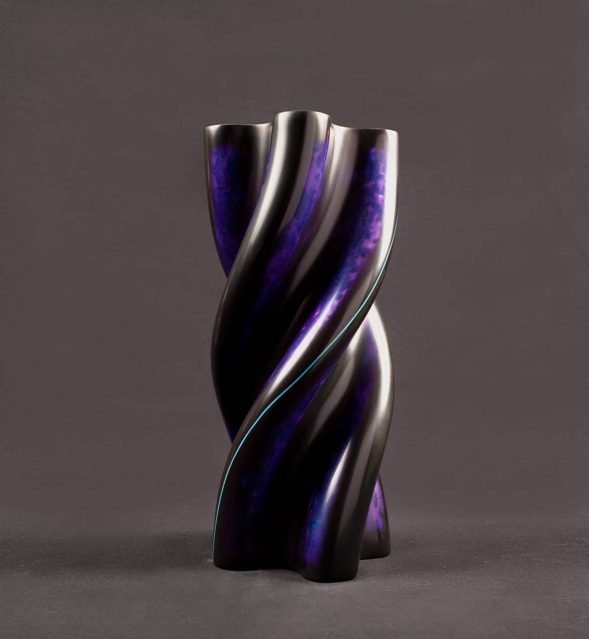 Futurist 21st Century, Four Lobe Blue and Purple Lacquered Ceramic Vessel For Sale