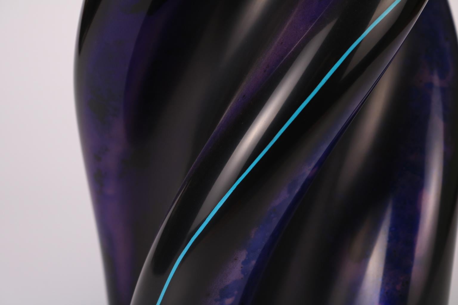 Contemporary 21st Century, Four Lobe Blue and Purple Lacquered Ceramic Vessel For Sale
