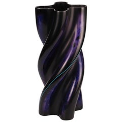 21st Century, Four Lobe Blue and Purple Lacquered Ceramic Vessel