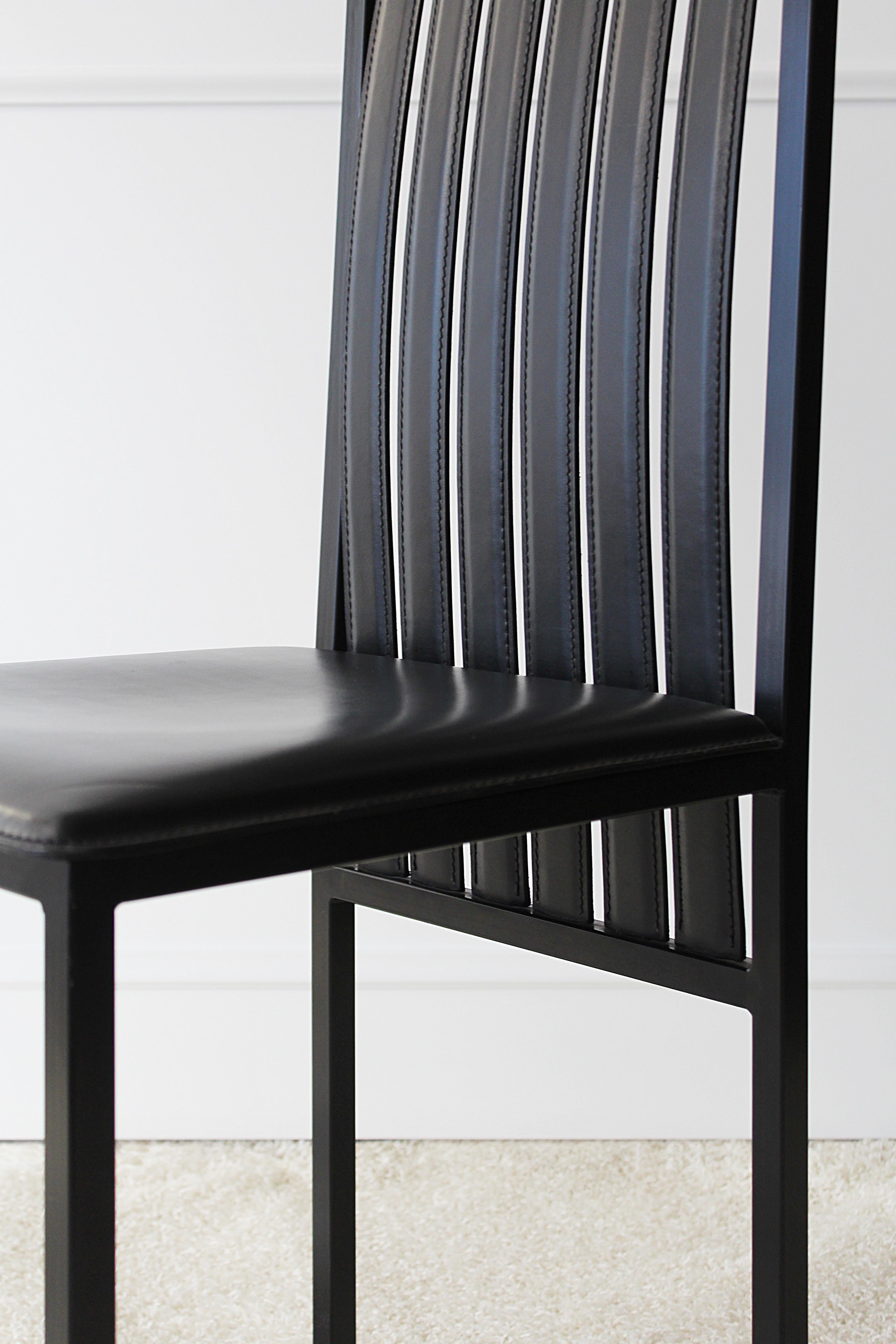 Italian 21st Century Frac Chair, Lacquered Iron and Black Leather, Made in Italy For Sale