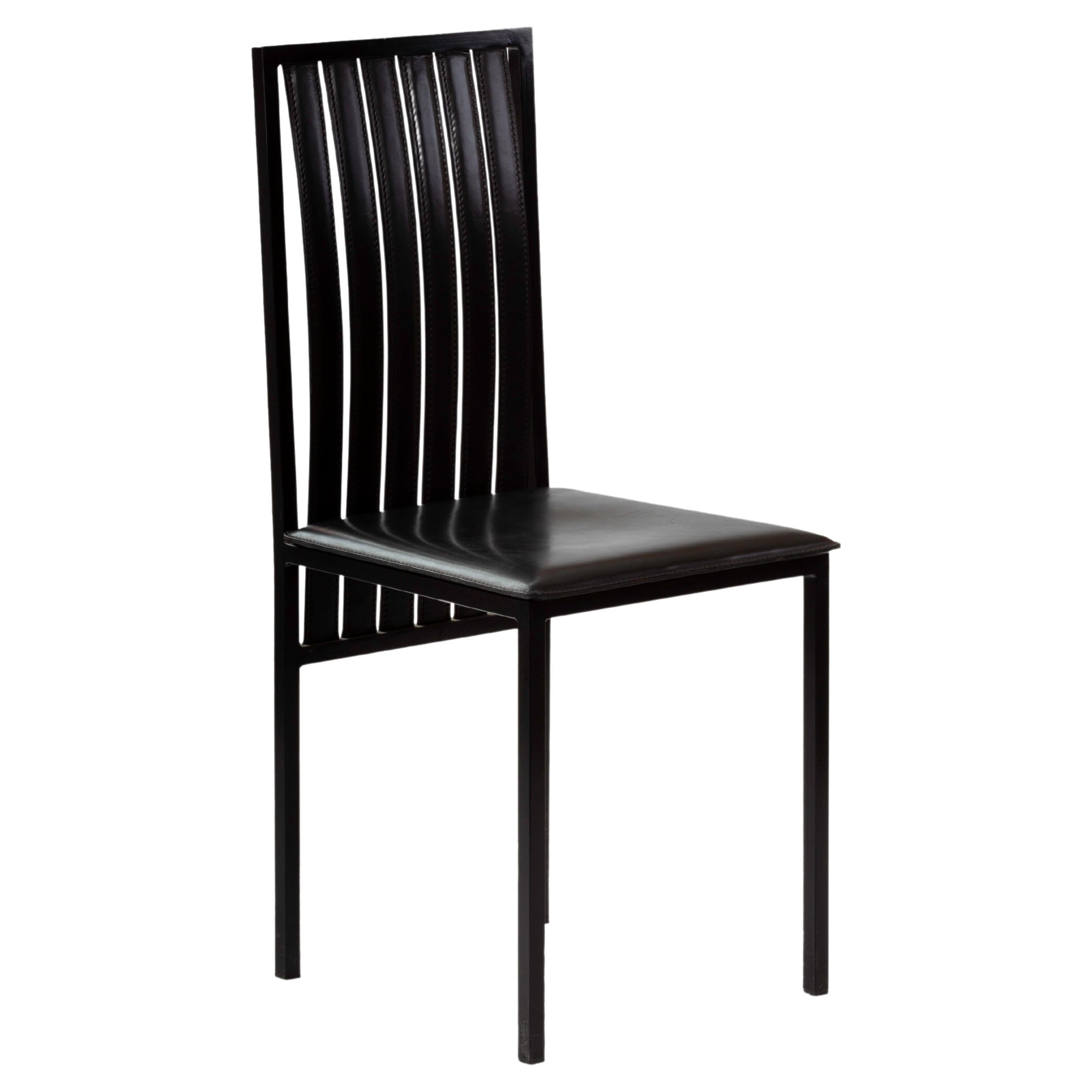 21st Century Frac Chair, Lacquered Iron and Black Leather, Made in Italy For Sale