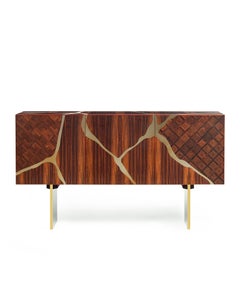 21st Century Frammenti Inlaid Sideboard in Rosewood, Birch, Steel, Made in Italy