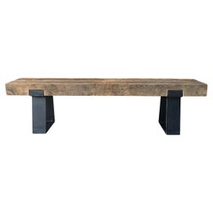 Panchina in legno di quercia in stile brutalista francese del 21° secolo