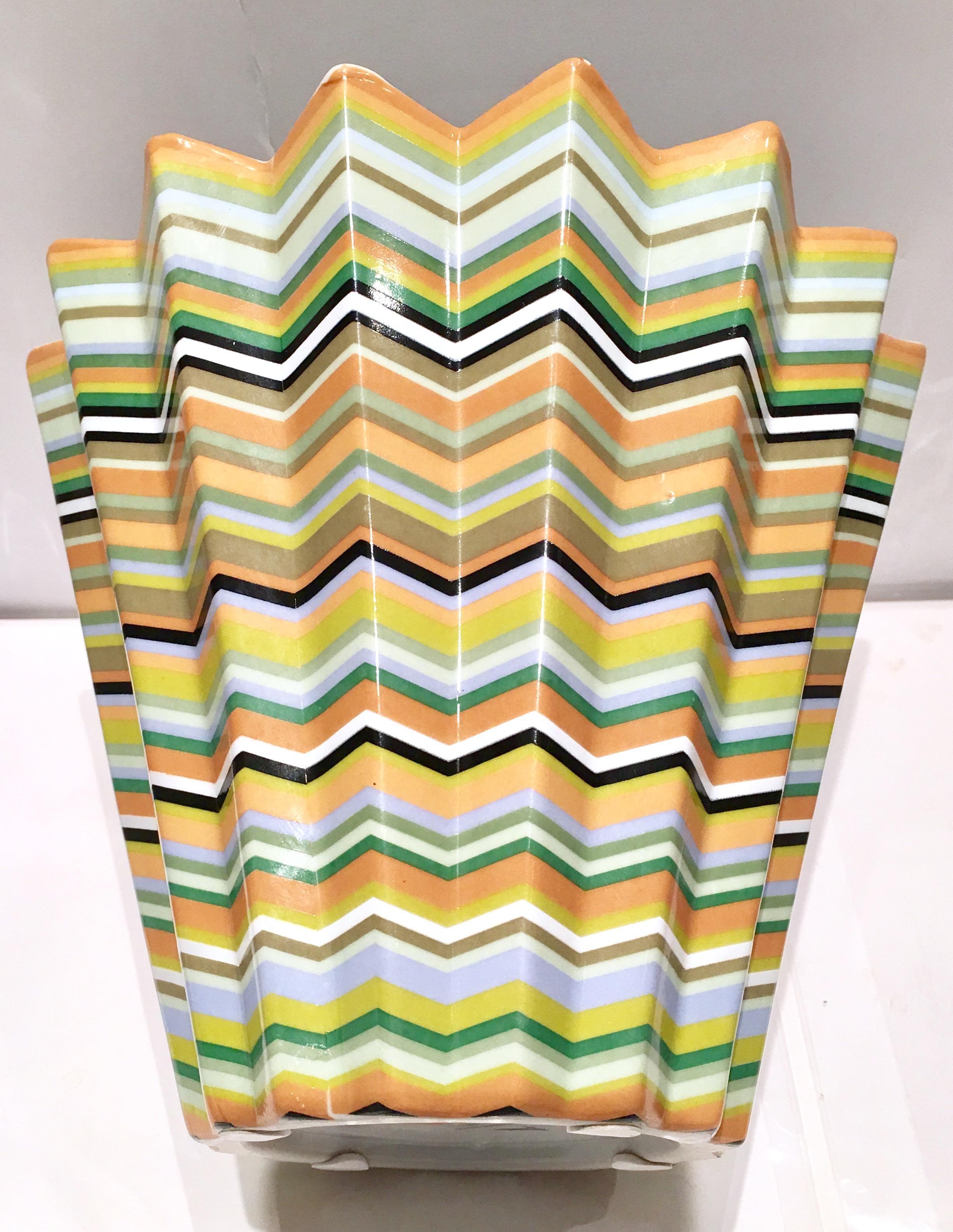 21st century rare and coveted Missoni style French porcelain Chevron large bowl by, Fabienne
Jouvin-Paris.