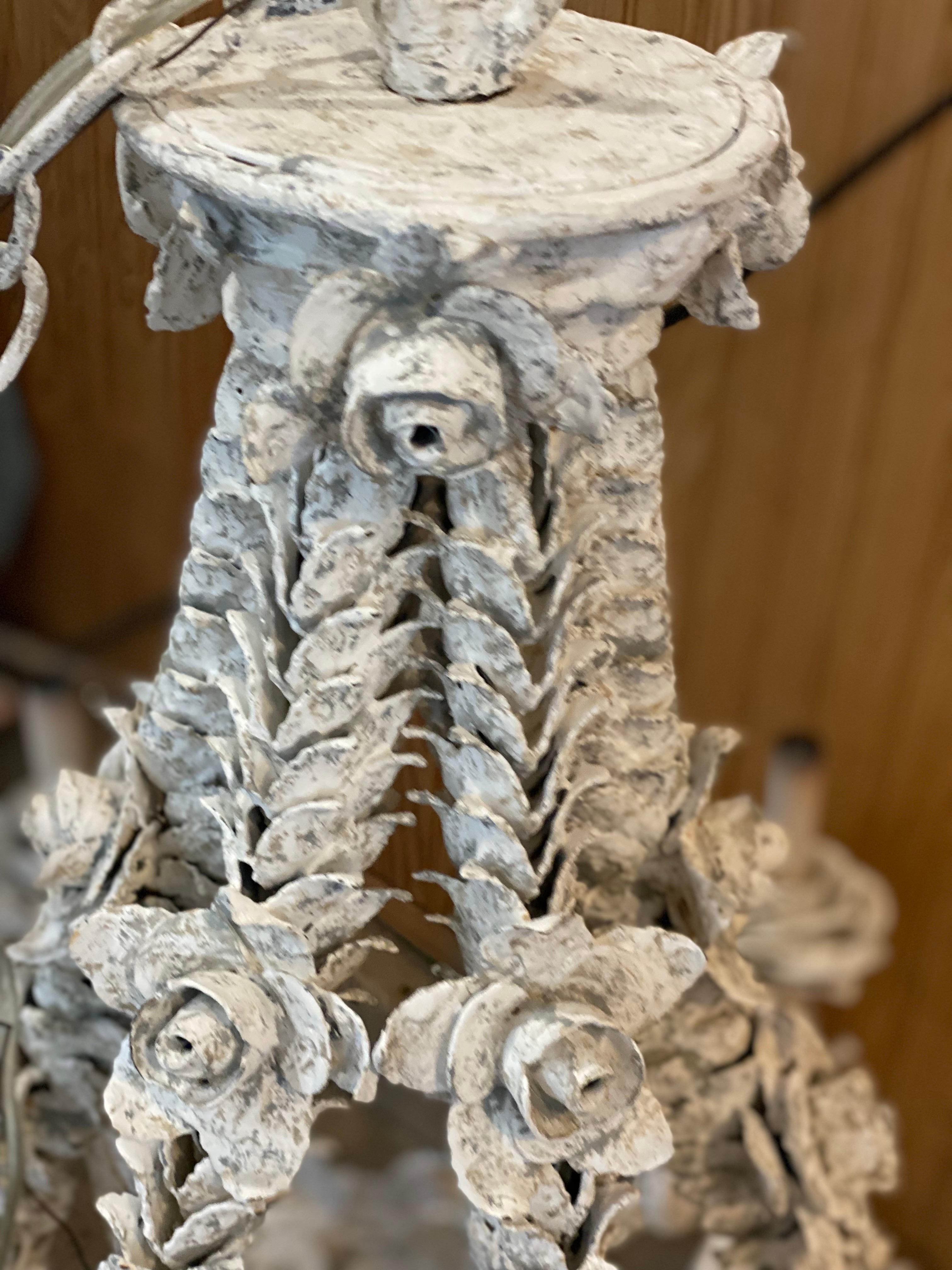21st Century French Floral Metal Painted Chandelier For Sale 6