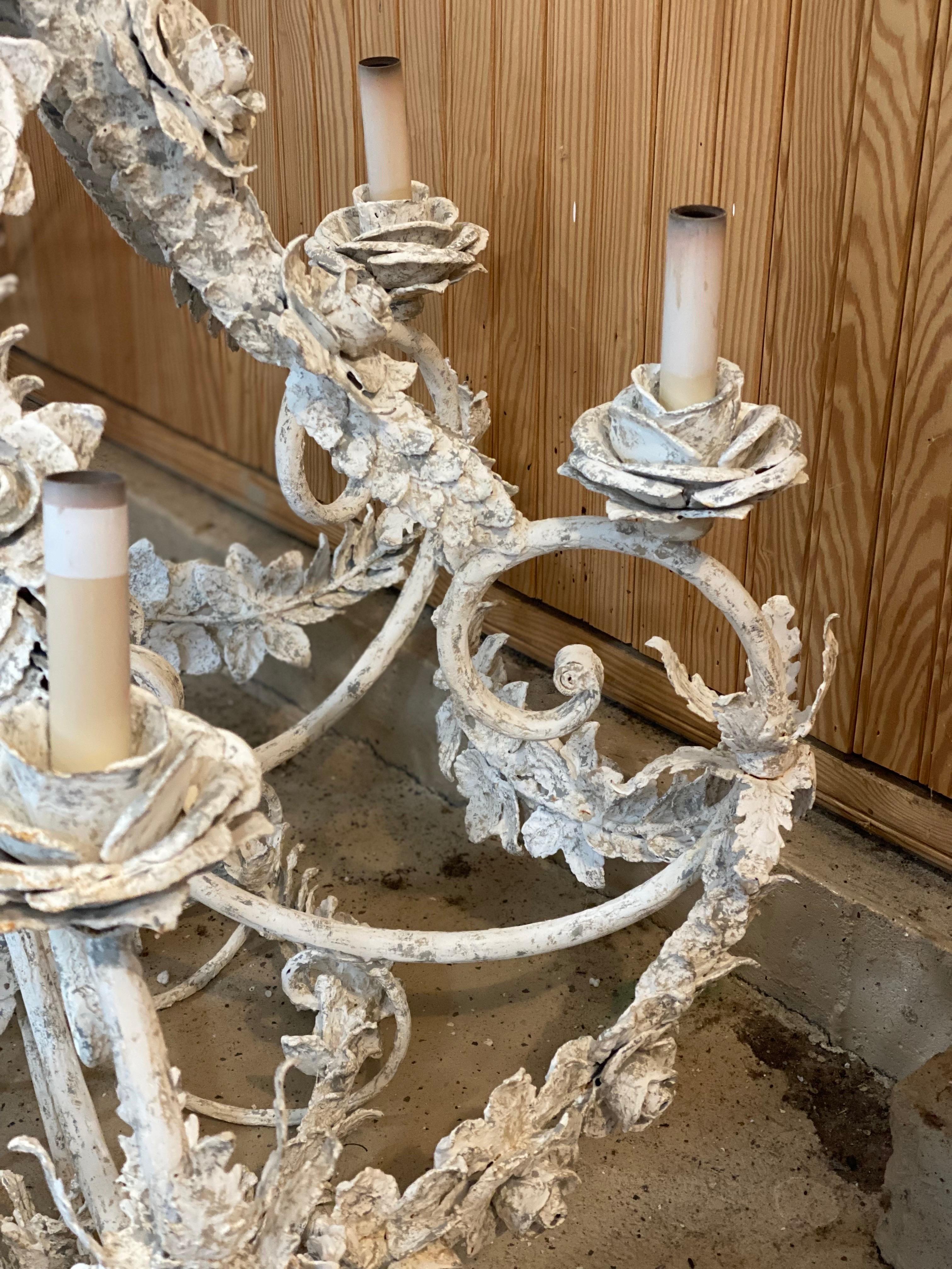 21st Century French Floral Metal Painted Chandelier For Sale 8