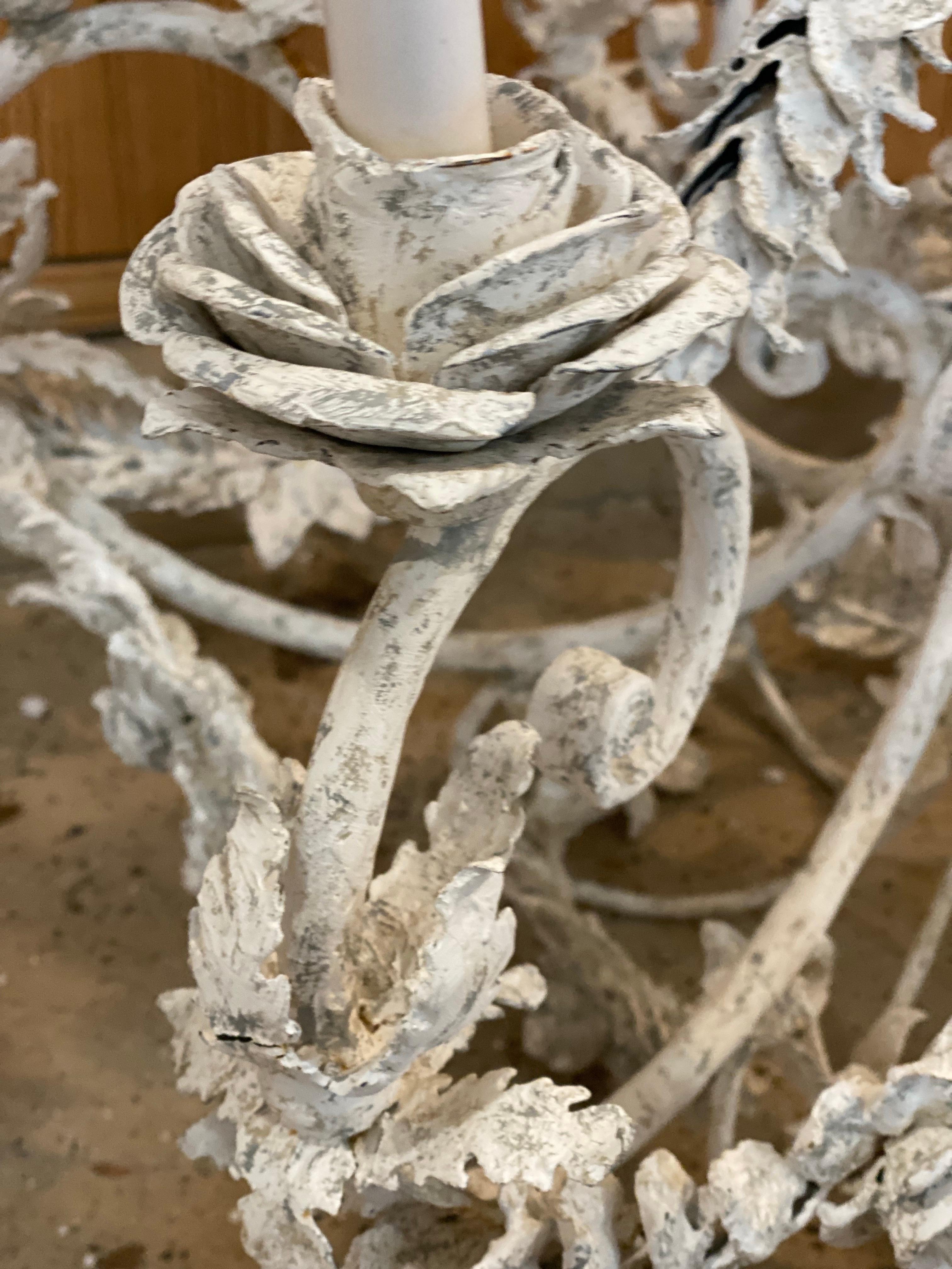 21st Century French Floral Metal Painted Chandelier For Sale 9
