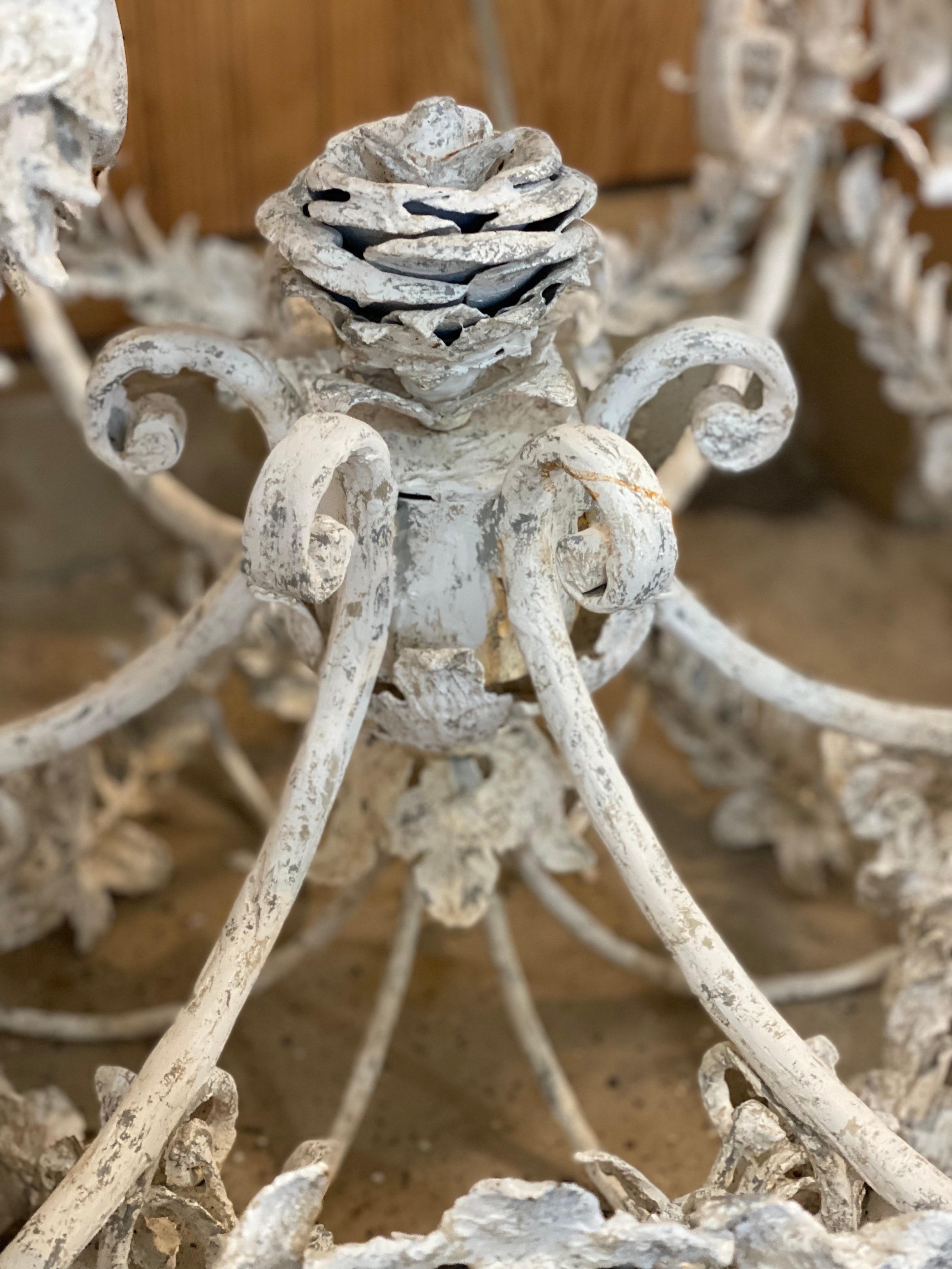 21st Century French Floral Metal Painted Chandelier For Sale 10