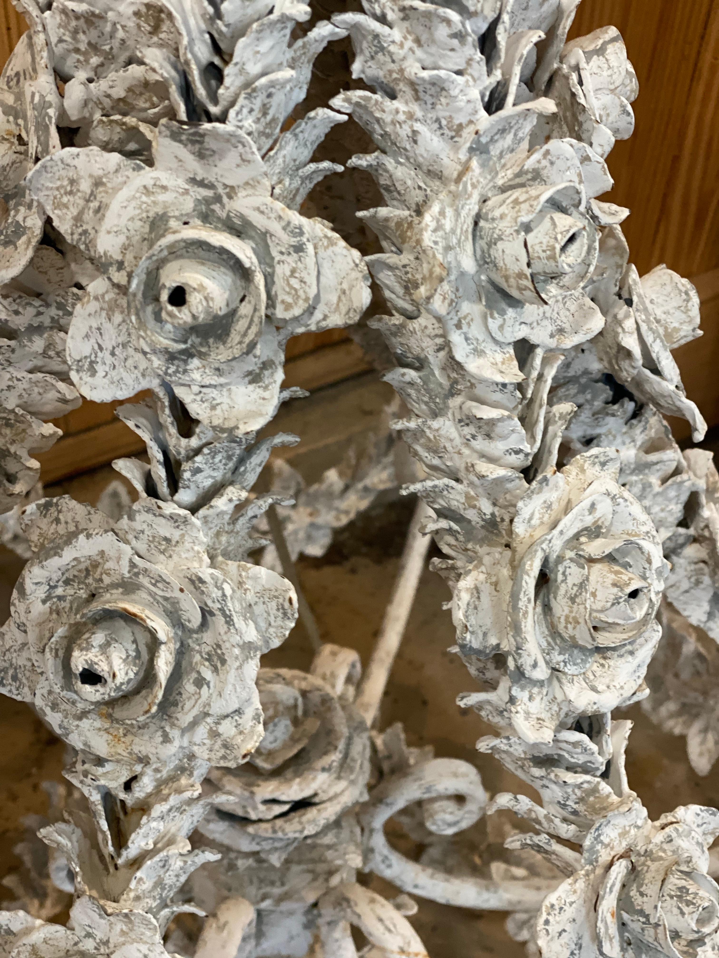 21st Century French Floral Metal Painted Chandelier For Sale 12