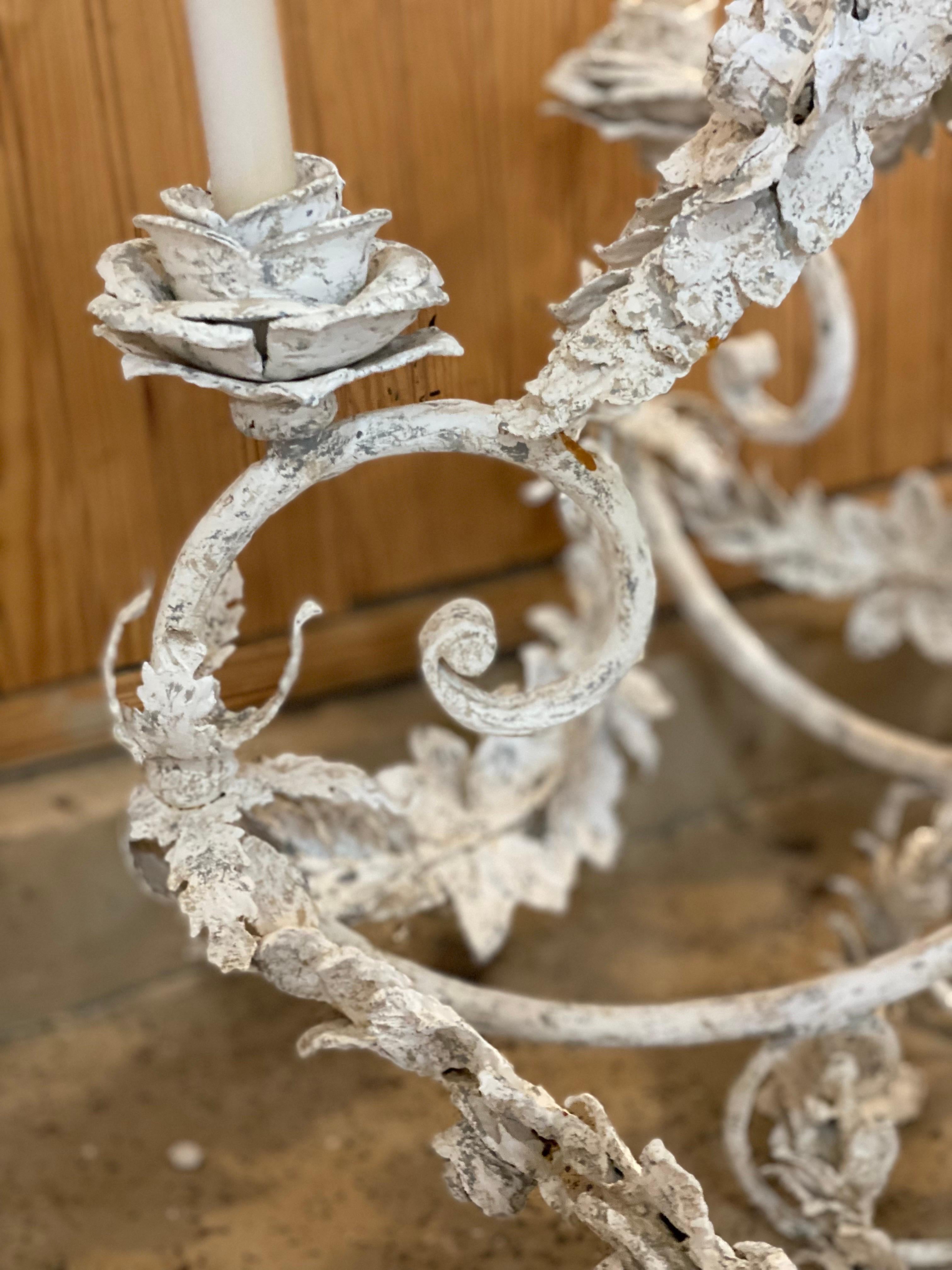 21st Century French Floral Metal Painted Chandelier For Sale 13