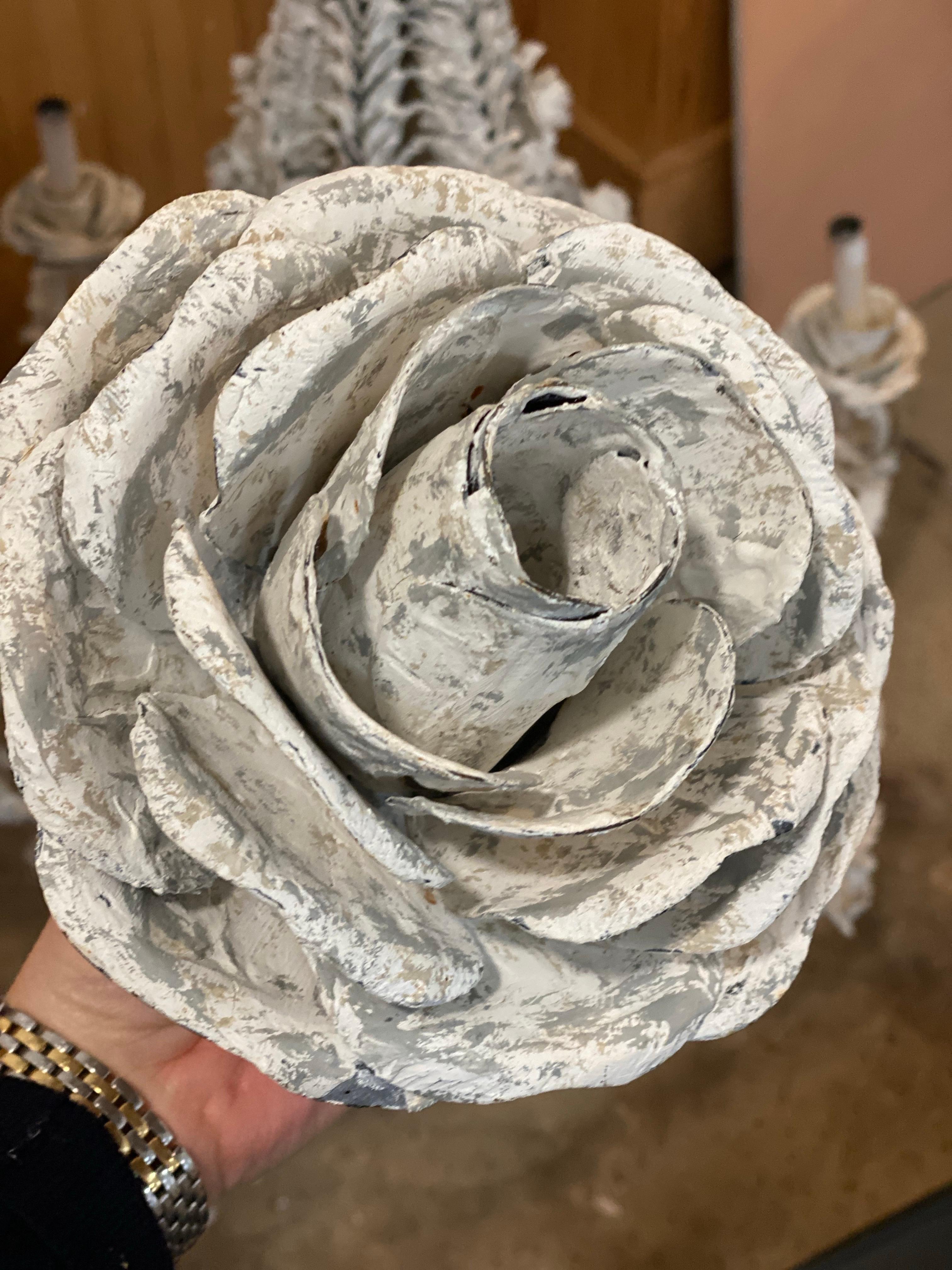 21st Century French Floral Metal Painted Chandelier For Sale 14