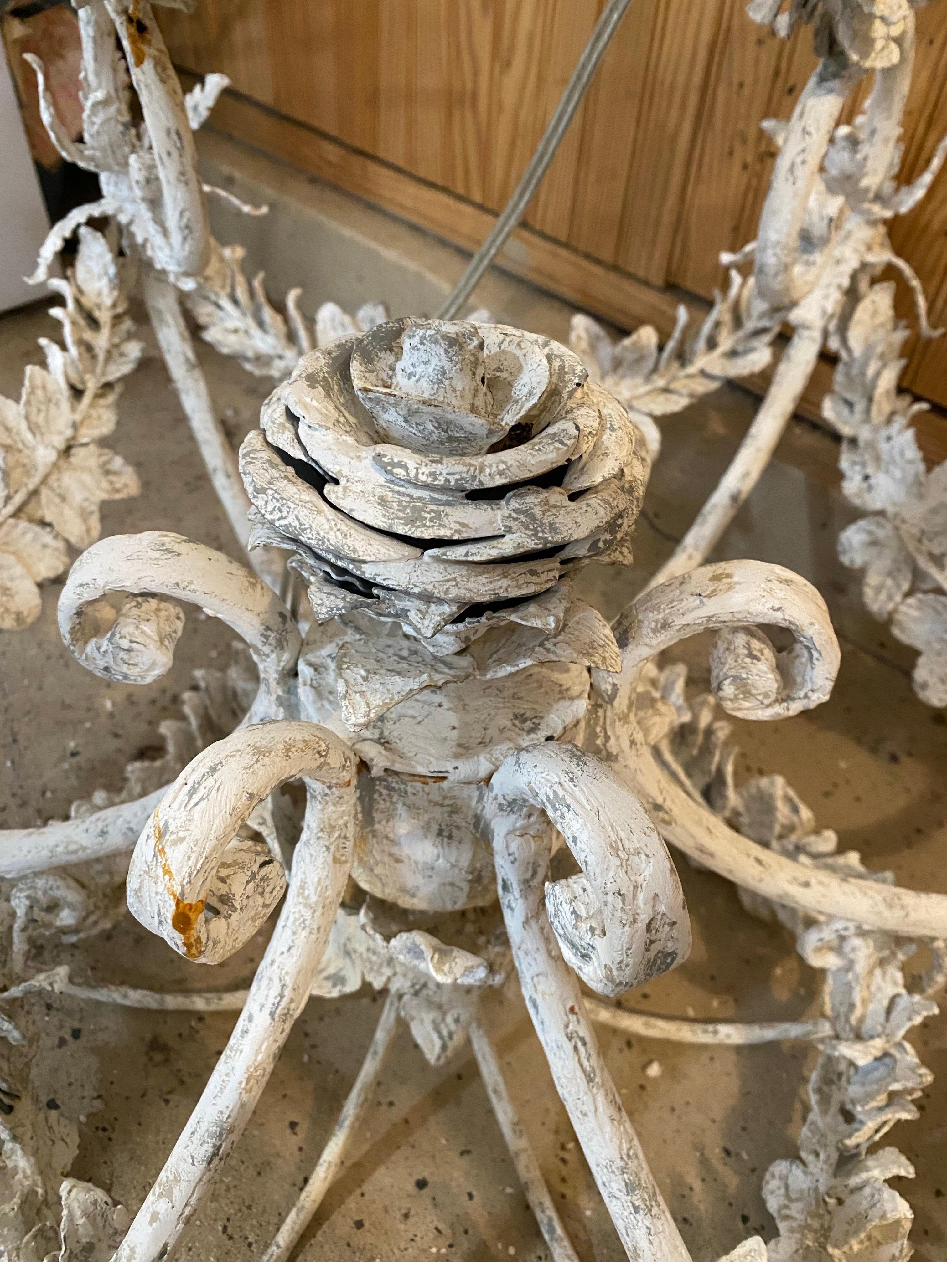 21st Century French Floral Metal Painted Chandelier For Sale 15