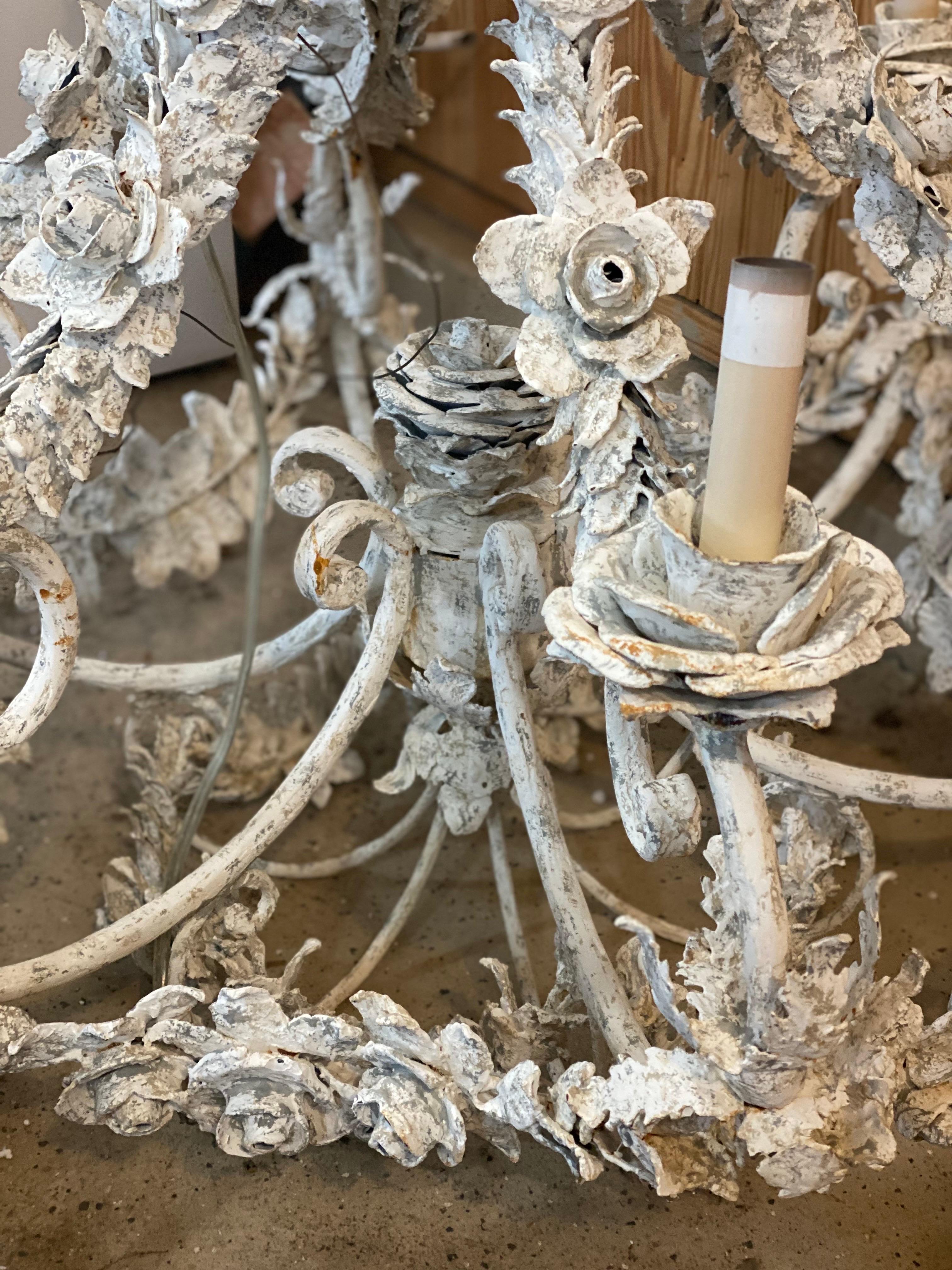21st Century French Floral Metal Painted Chandelier For Sale 4