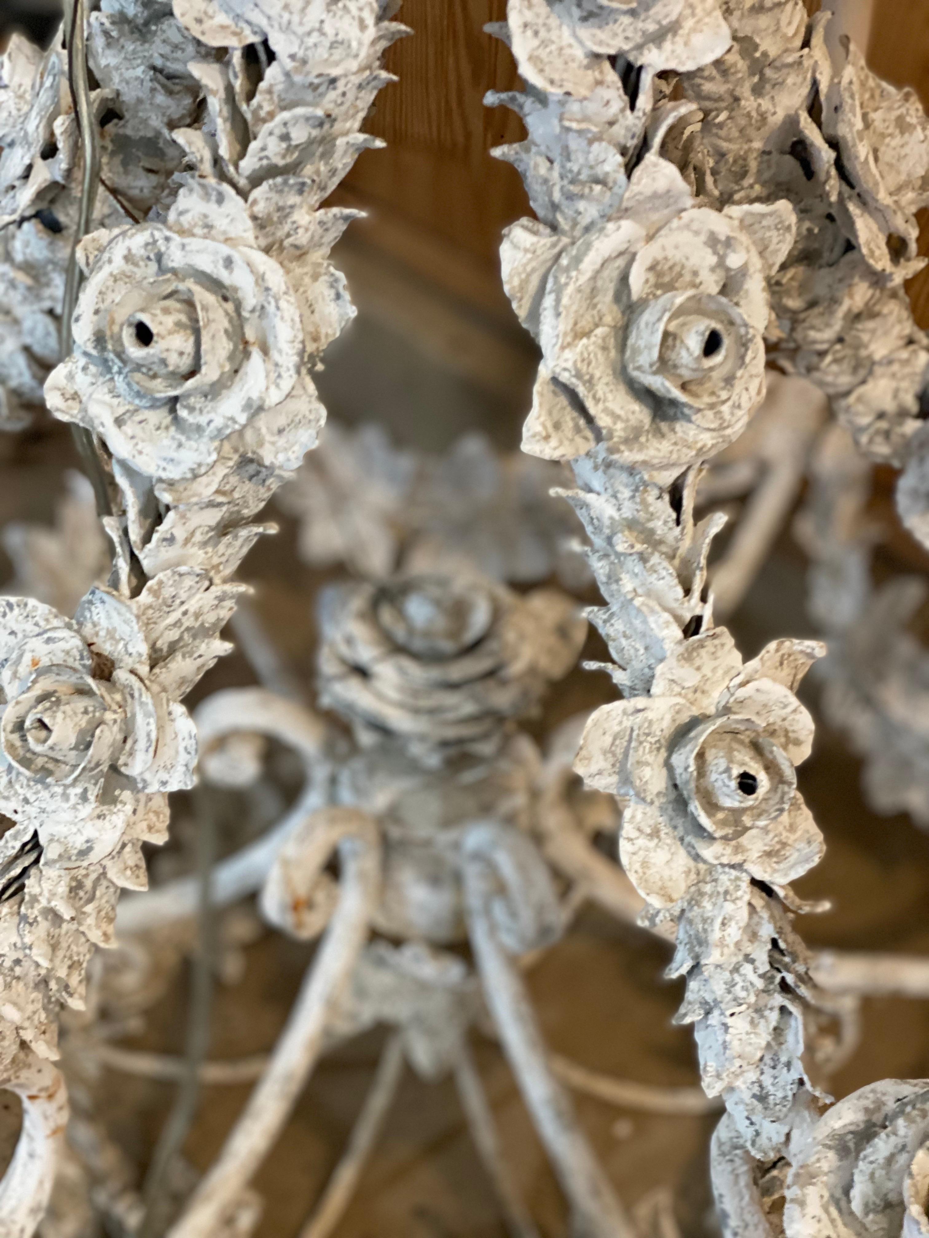21st Century French Floral Metal Painted Chandelier For Sale 5